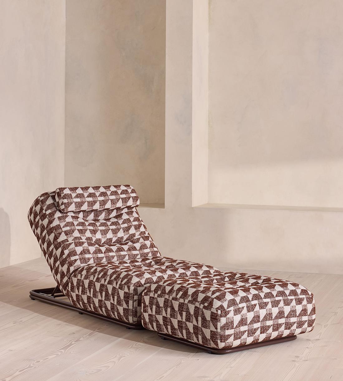 Celia Outdoor Sunlounger - Geometric - Maroon - Listing - Image 4