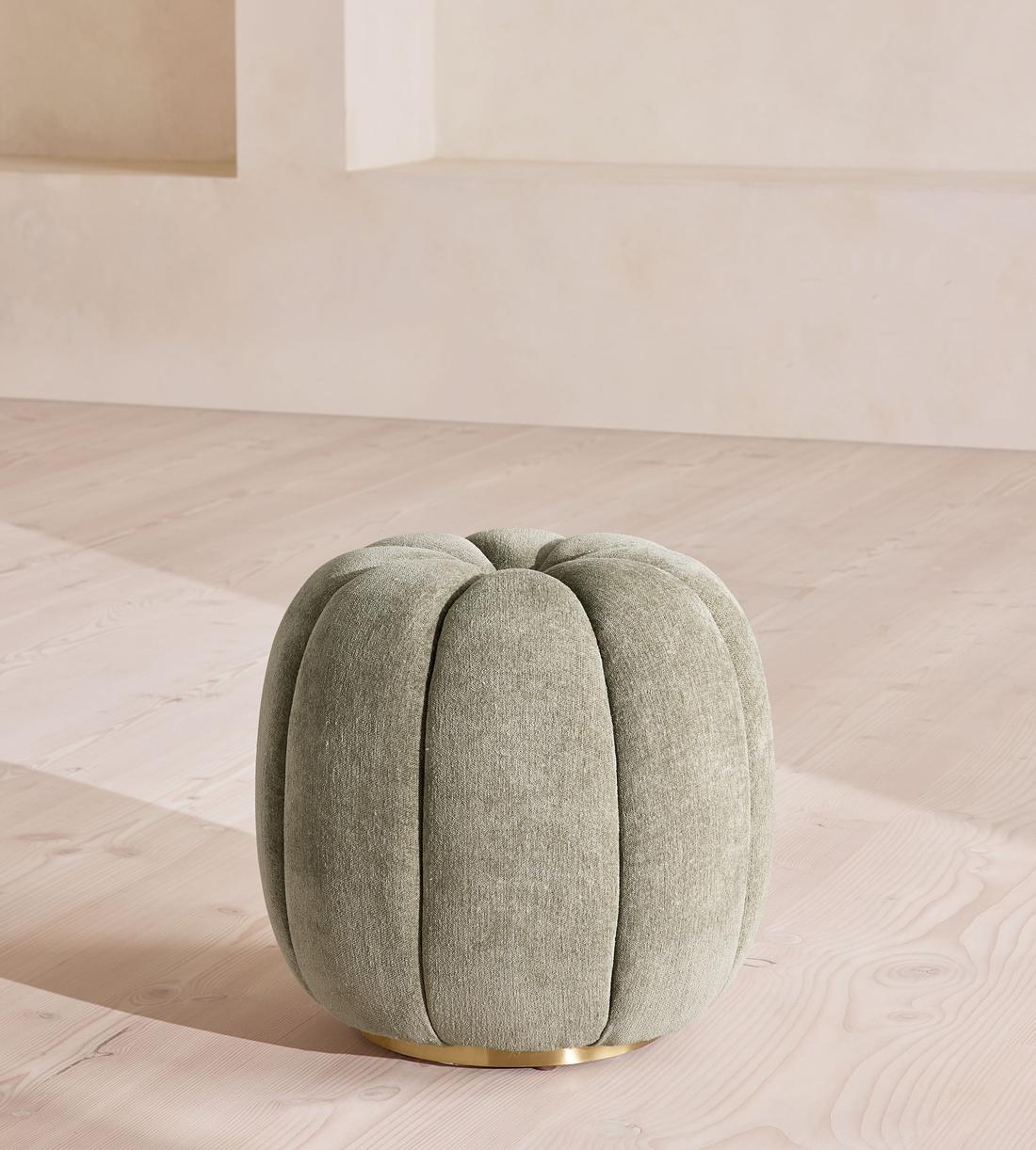Sofia Footstool - Linen Chenille - Sage - UK - Listing - Image 1