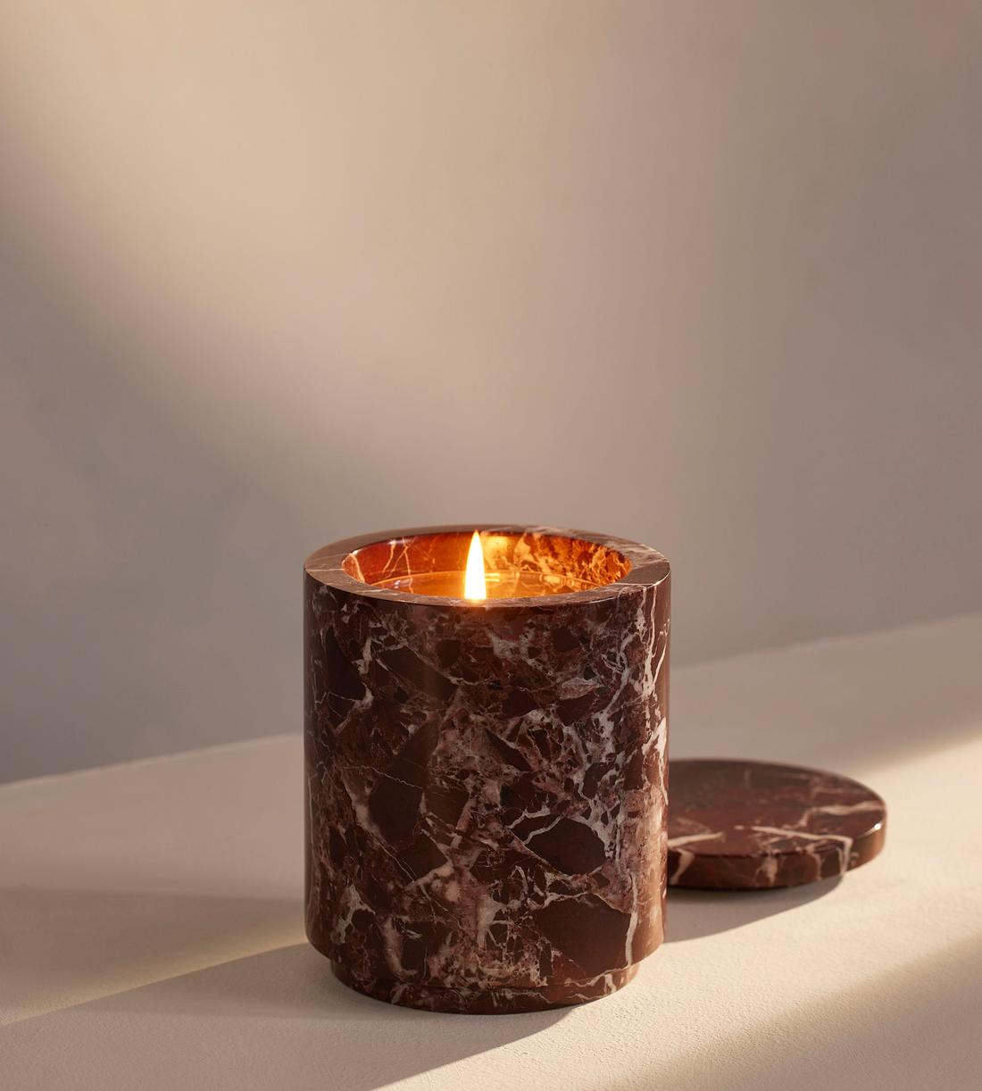 Leather & Oud Candle - Rosso Levanto Marble - 250g - Listing - Image 1