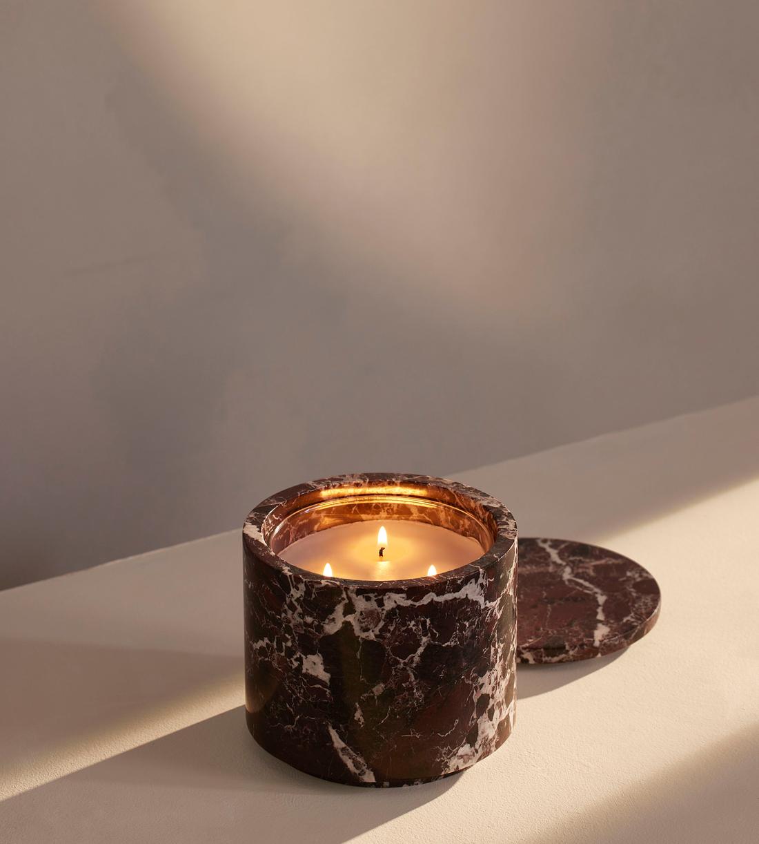 Leather & Oud Candle - Rosso Levanto Marble - 660g - Listing - Image 1