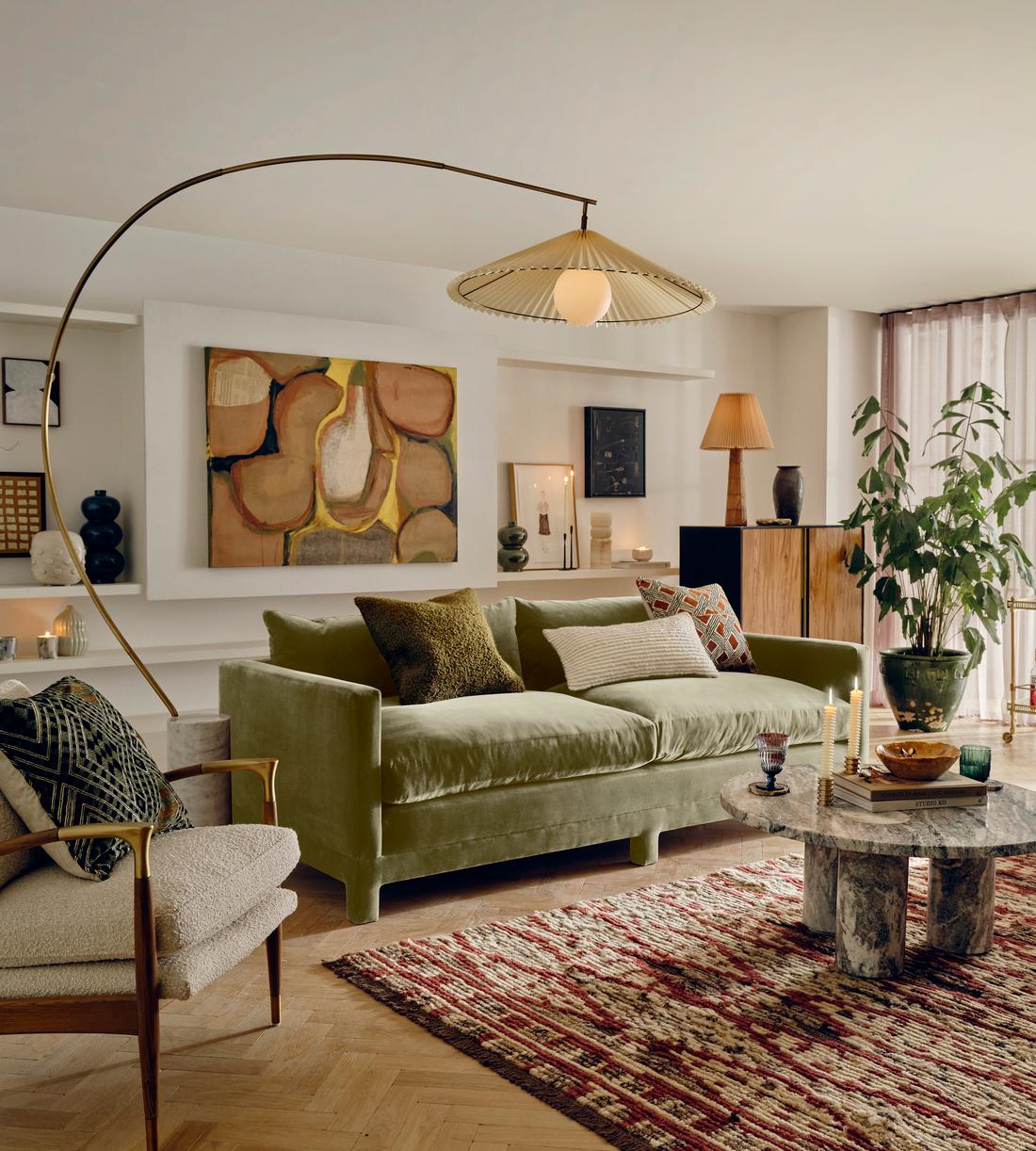 Ashford Three Seater Sofa - Velvet - Lichen - Lifestyle - Image 1