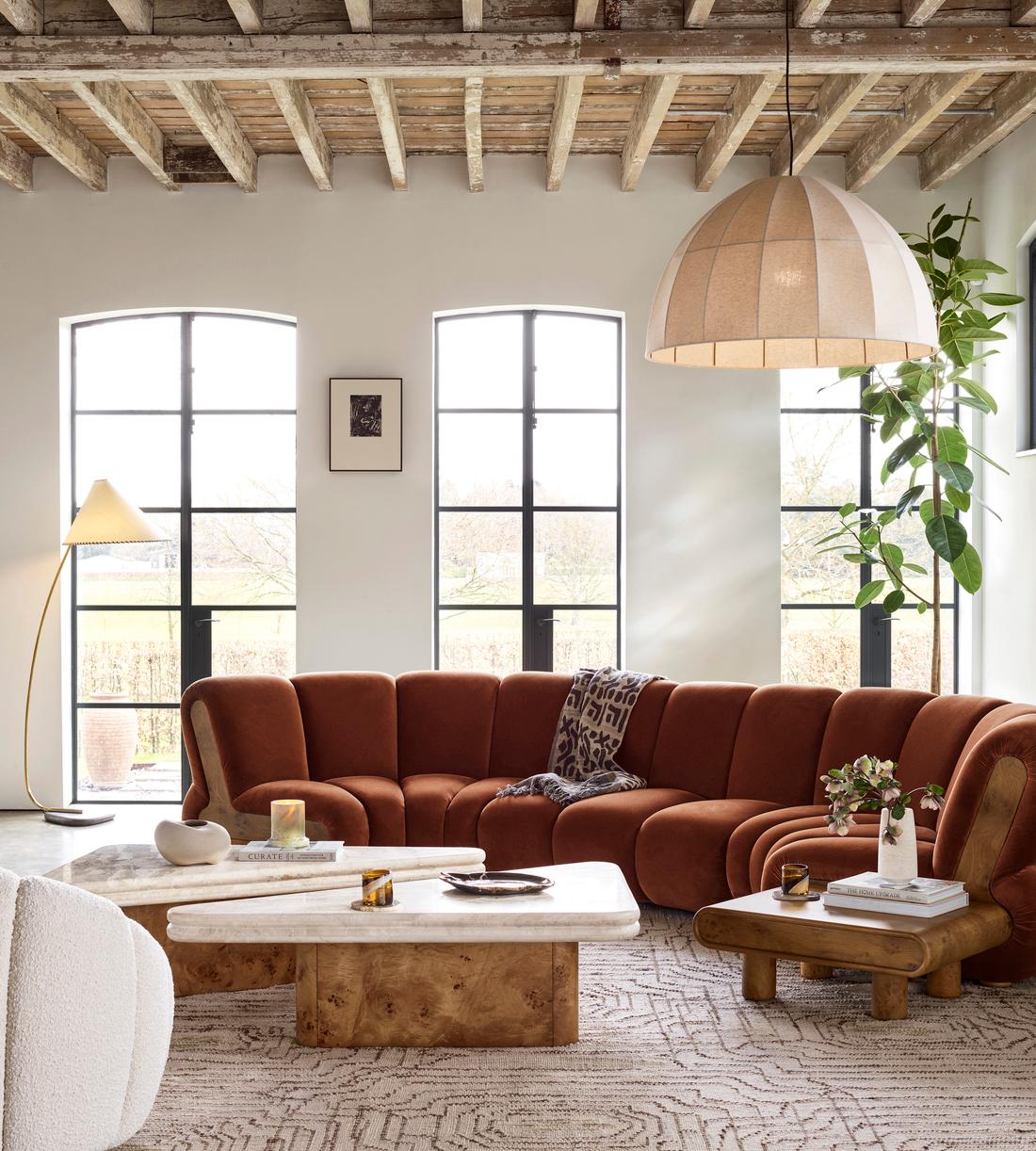 Noelle Sectional Curved Sofa - Six Seater - Velvet Rust - US - Lifestyle - Image 1
