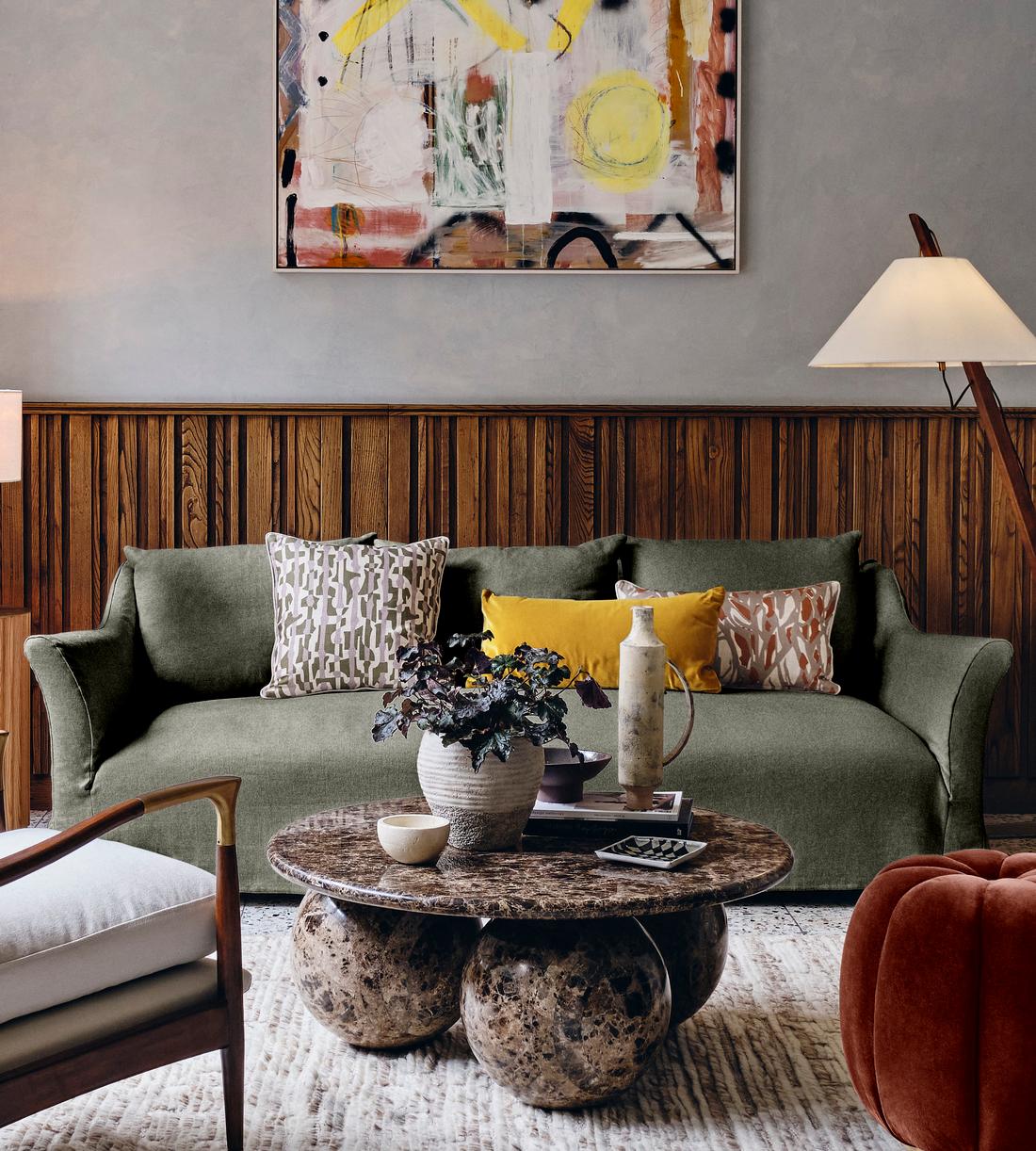 Roma Three Seater Sofa - Linen Loden - Lifestyle - Image 1