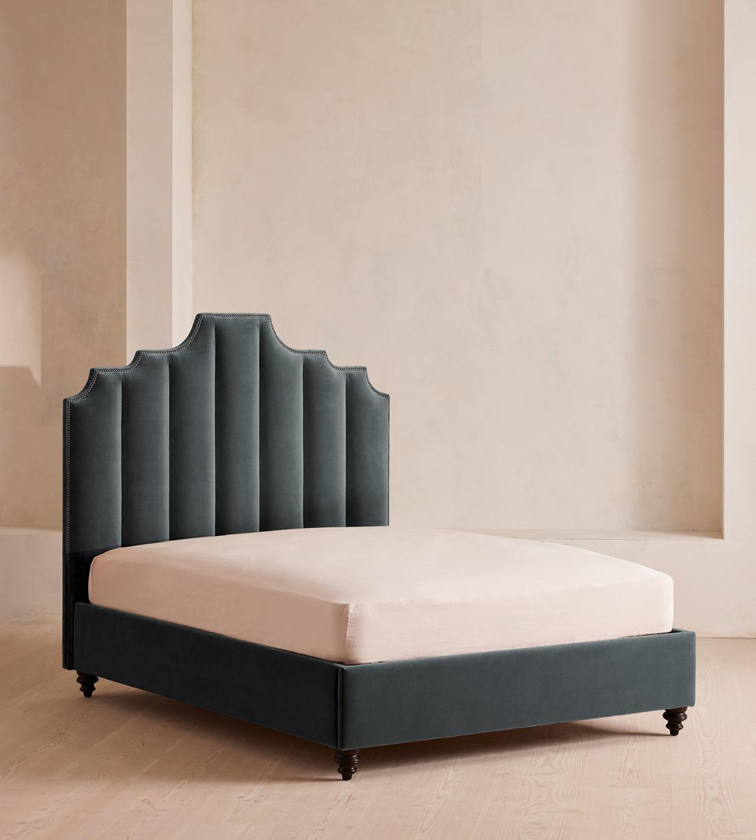 Gerrard Bed - King - Velvet - Grey Blue - US - Listing - Image 1