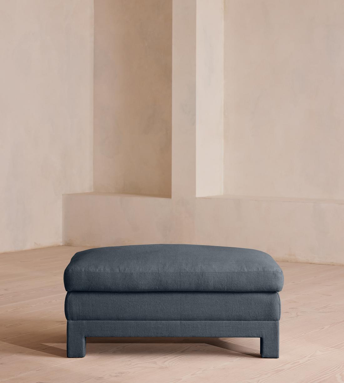 Ashford Ottoman - Linen - Prussian Blue - Listing - Image 2