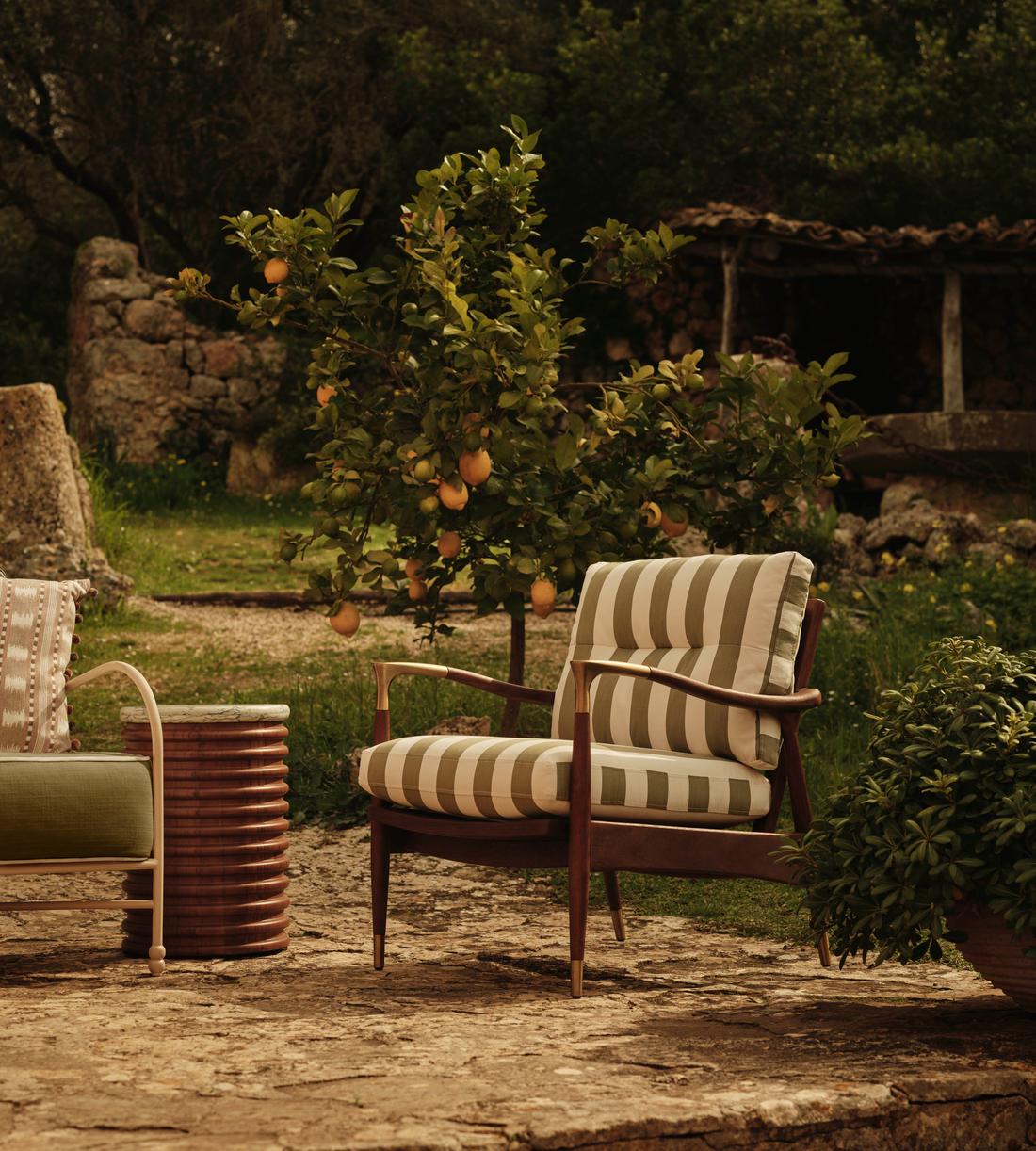 Theodore Outdoor Armchair - Babington House Stripe - Lifestyle - Image 1