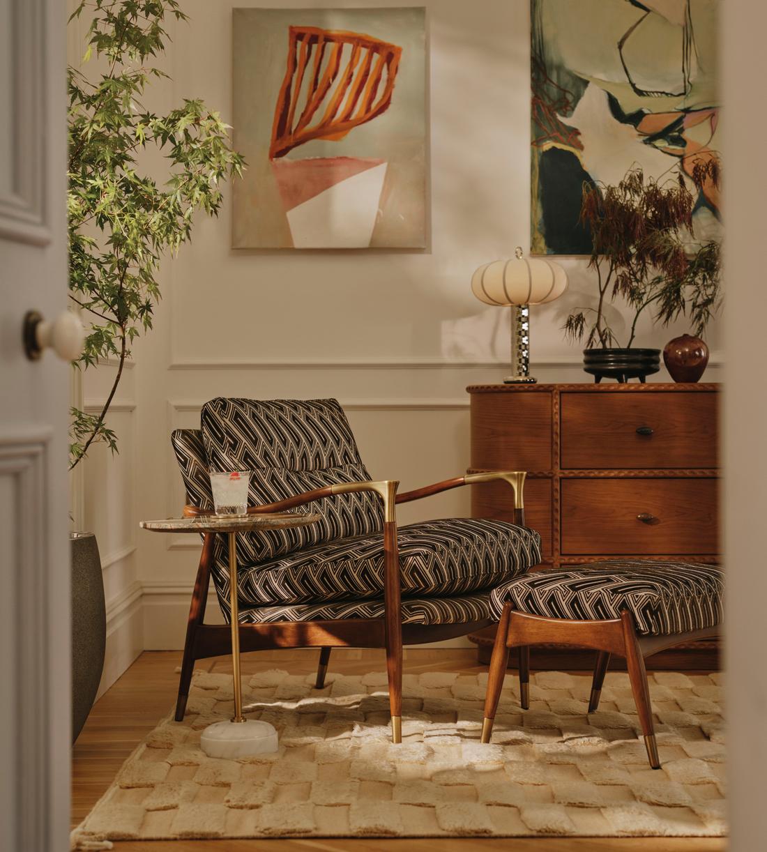 Theodore Footstool - Vende Jacquard - Olive - Lifestyle - Image 3