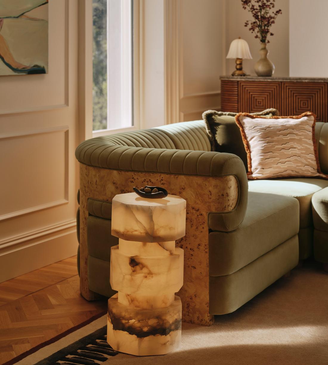 Caleb Modular Corner Sofa - Velvet - Lichen - Blonde Burl - UK - Lifestyle - Image 1