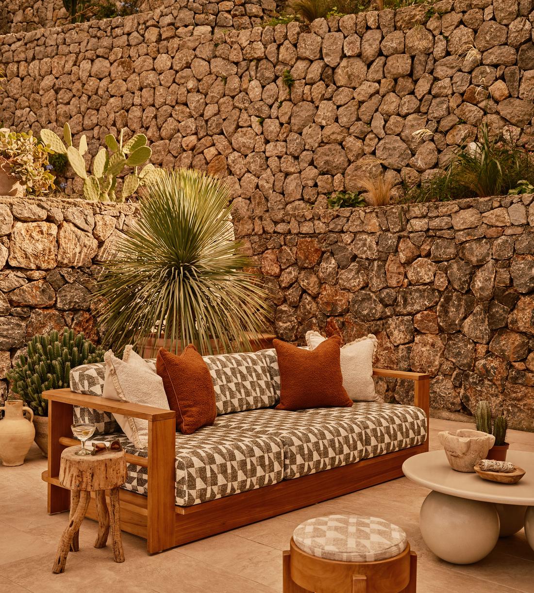 Madeira Outdoor - Three Seater Sofa - Geometric - Green US - Lifestyle - Image 1