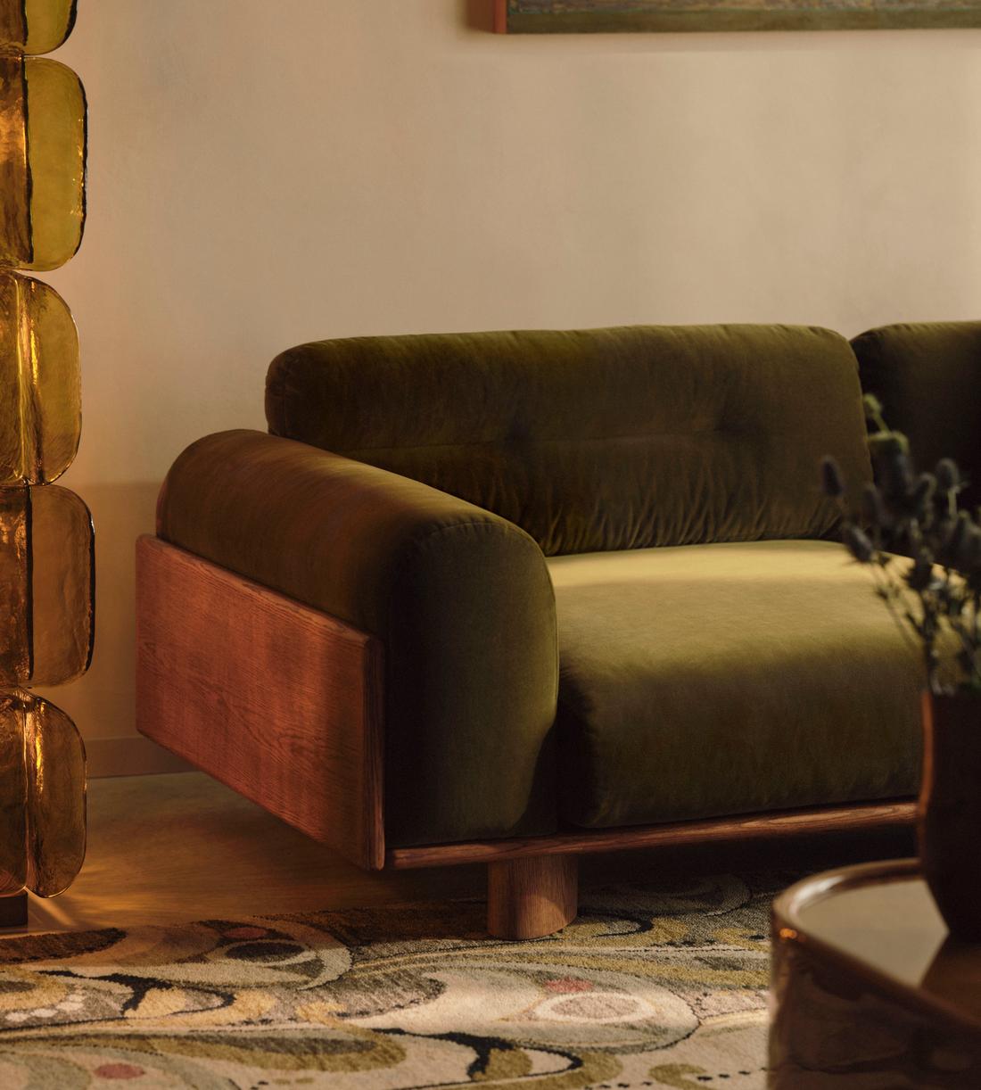Hoxton Three Seater Sofa - Velvet - Olive - UK - Lifestyle - Image 2
