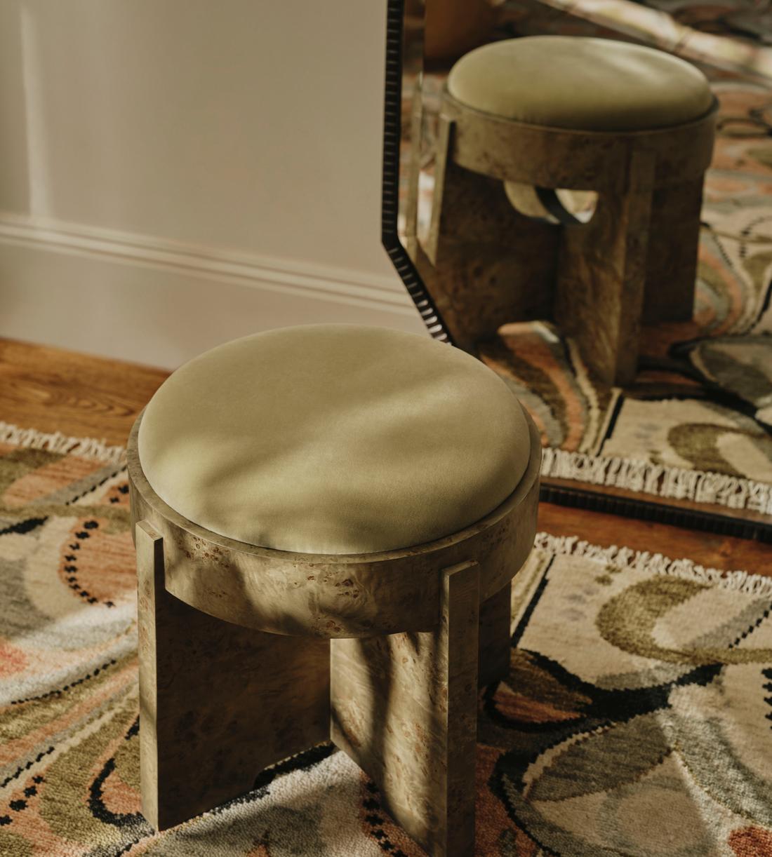 Dalton Burl Footstool - Velvet - Lichen - US - Lifestyle - Image 1