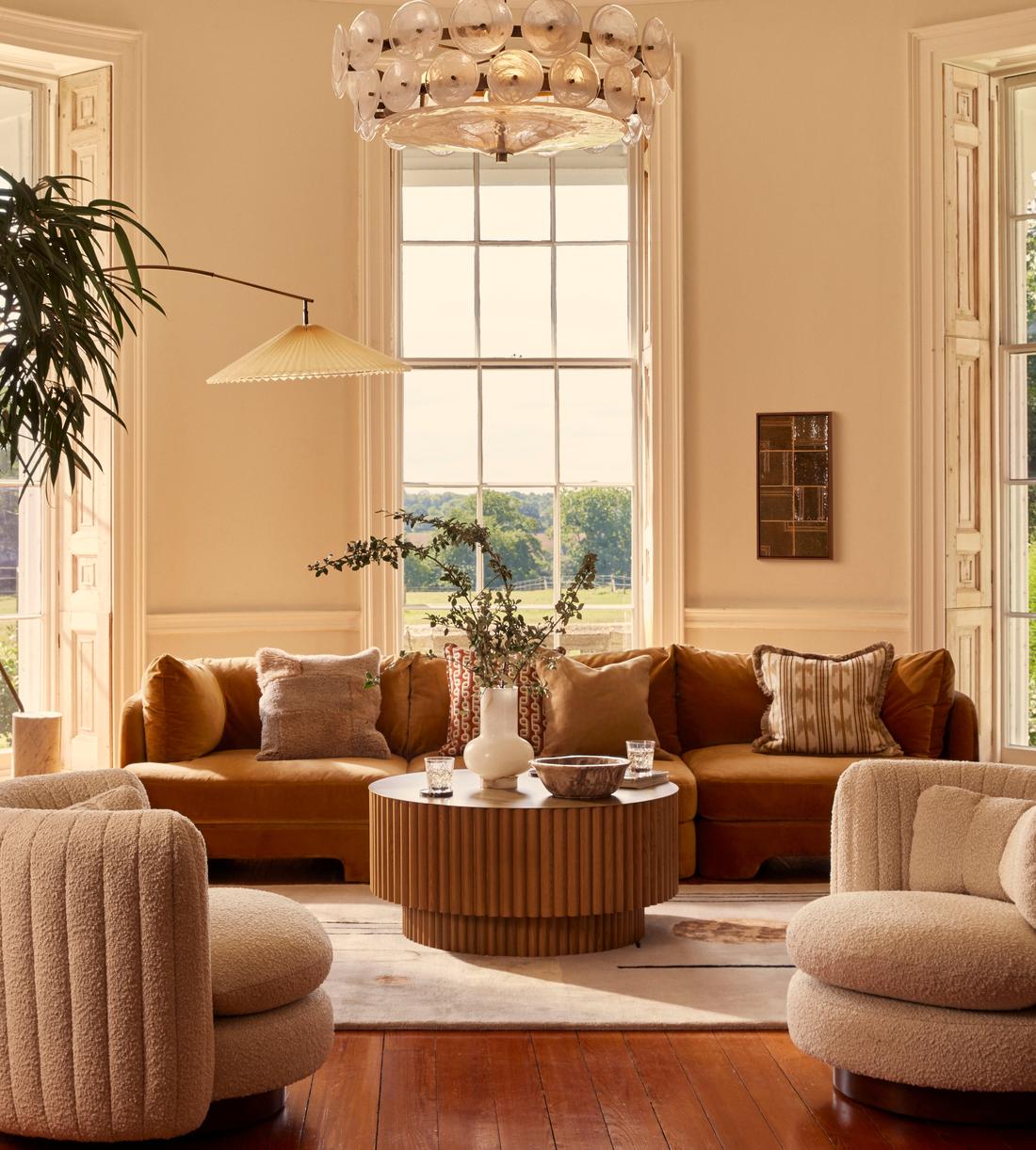 Odell Sectional Sofa - Four Seater - Velvet - Mustard - US - Lifestyle - Image 1
