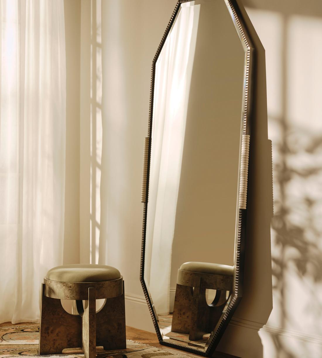 Welton Floor Mirror - Blackened Brass & Travertine - Lifestyle - Image 1