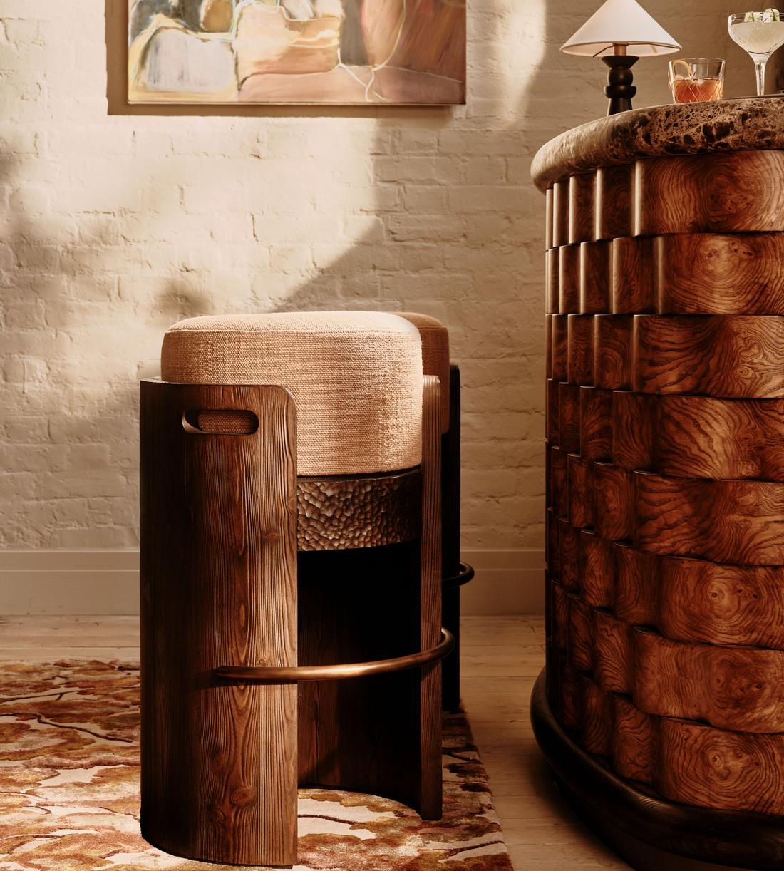 Hollen Barstool - Wool Linen - Almond - US - Lifestyle - Image 1