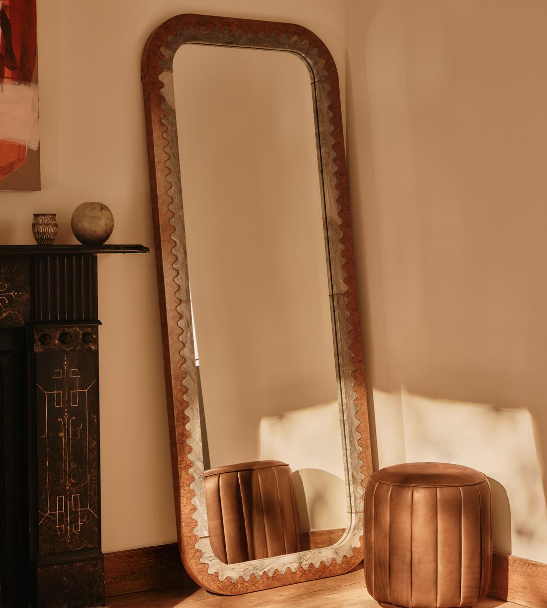 Fiore Floor Mirror - Brazilian Quartzite & Ash Burl - Lifestyle - Image 1