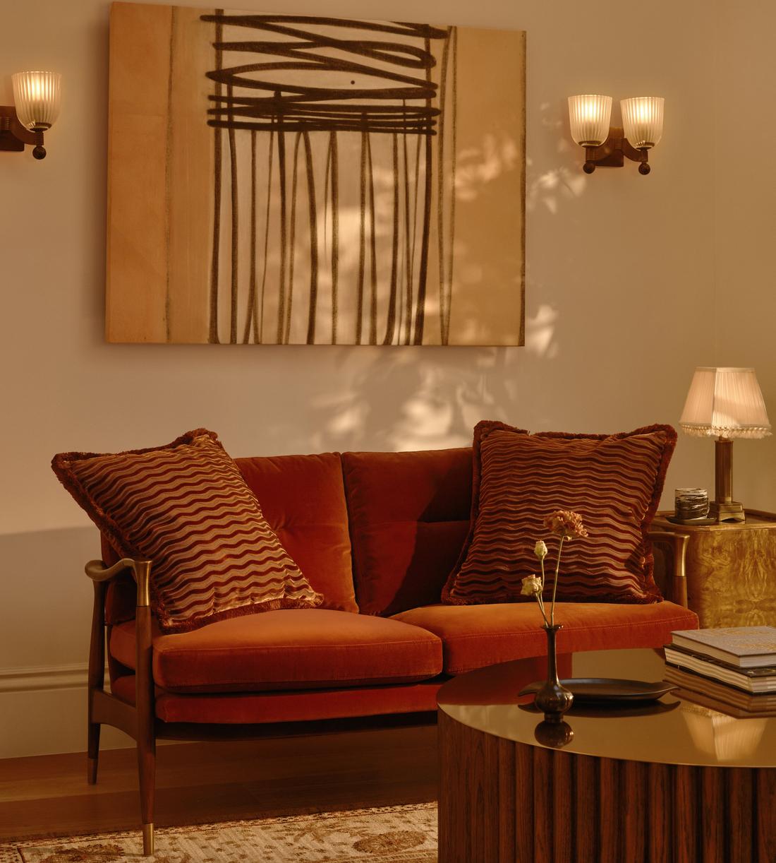 Theodore Two Seater Sofa - Velvet - Rust - UK - Lifestyle - Image 1