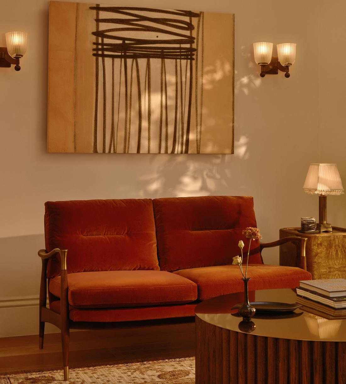 Theodore Two Seater Sofa - Velvet - Rust - UK - Lifestyle - Image 2