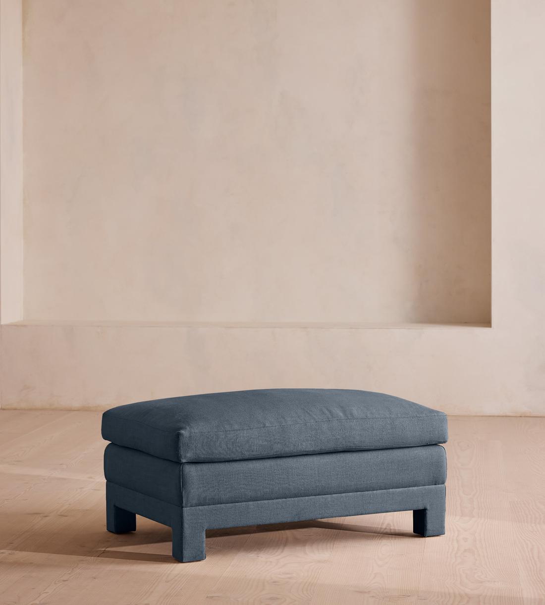 Ashford Ottoman - Linen - Prussian Blue - Listing - Image 1