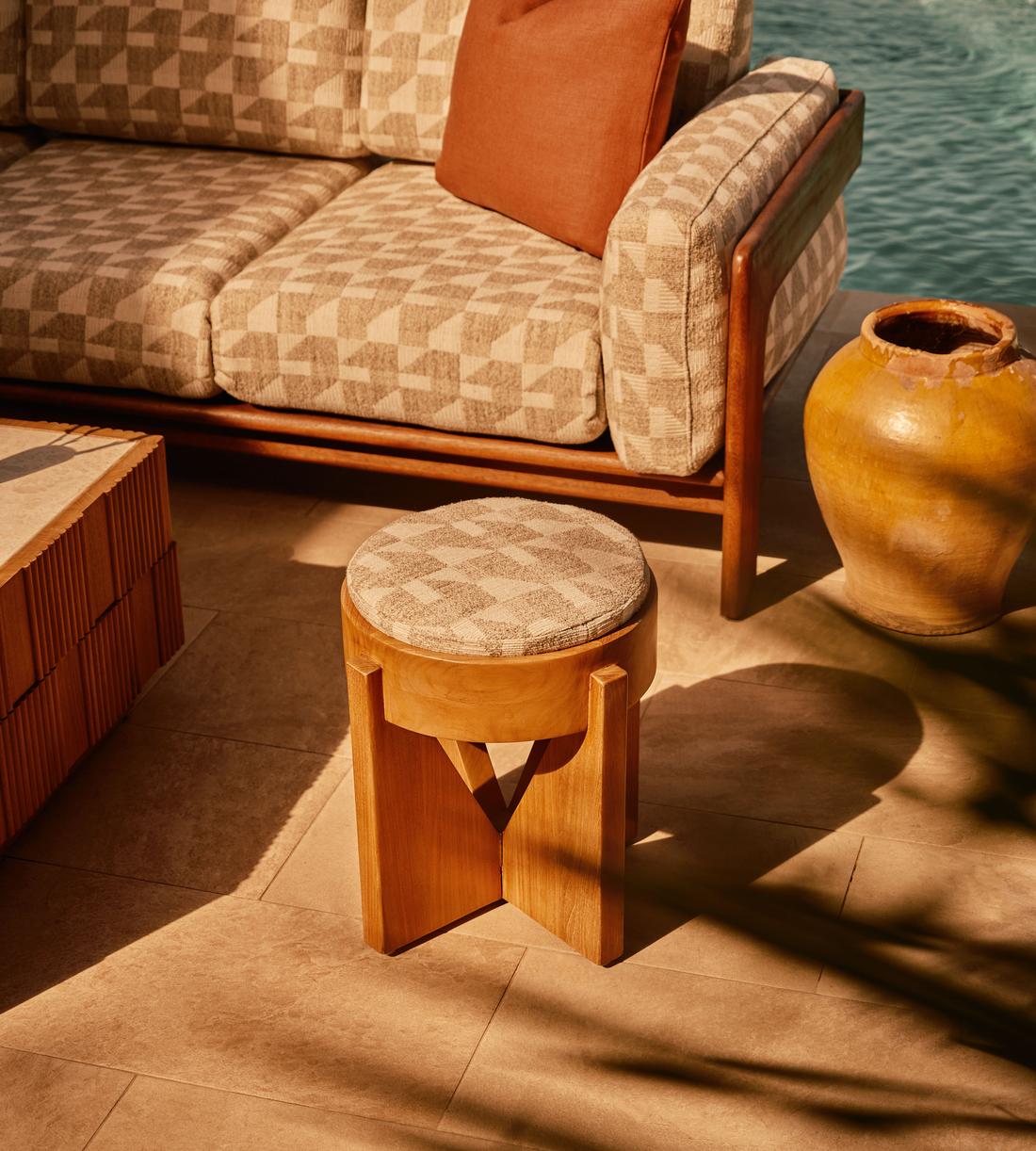 Tyros Outdoor Footstool - Geometric - Natural - US - Lifestyle - Image 1