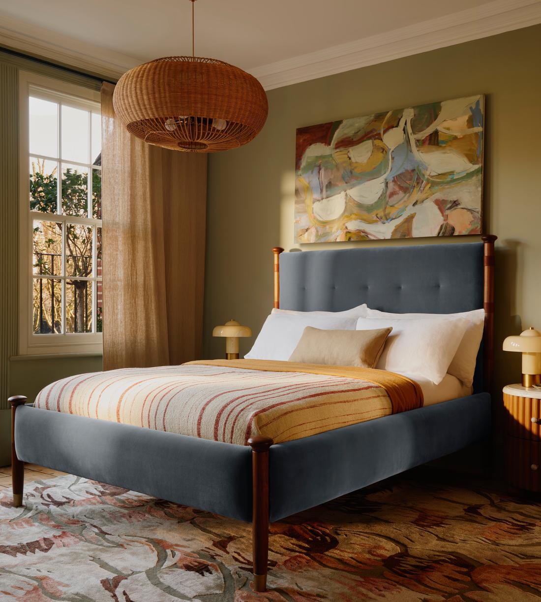 Paolo Bed - Queen - Velvet - Grey Blue - US - Lifestyle - Image 1