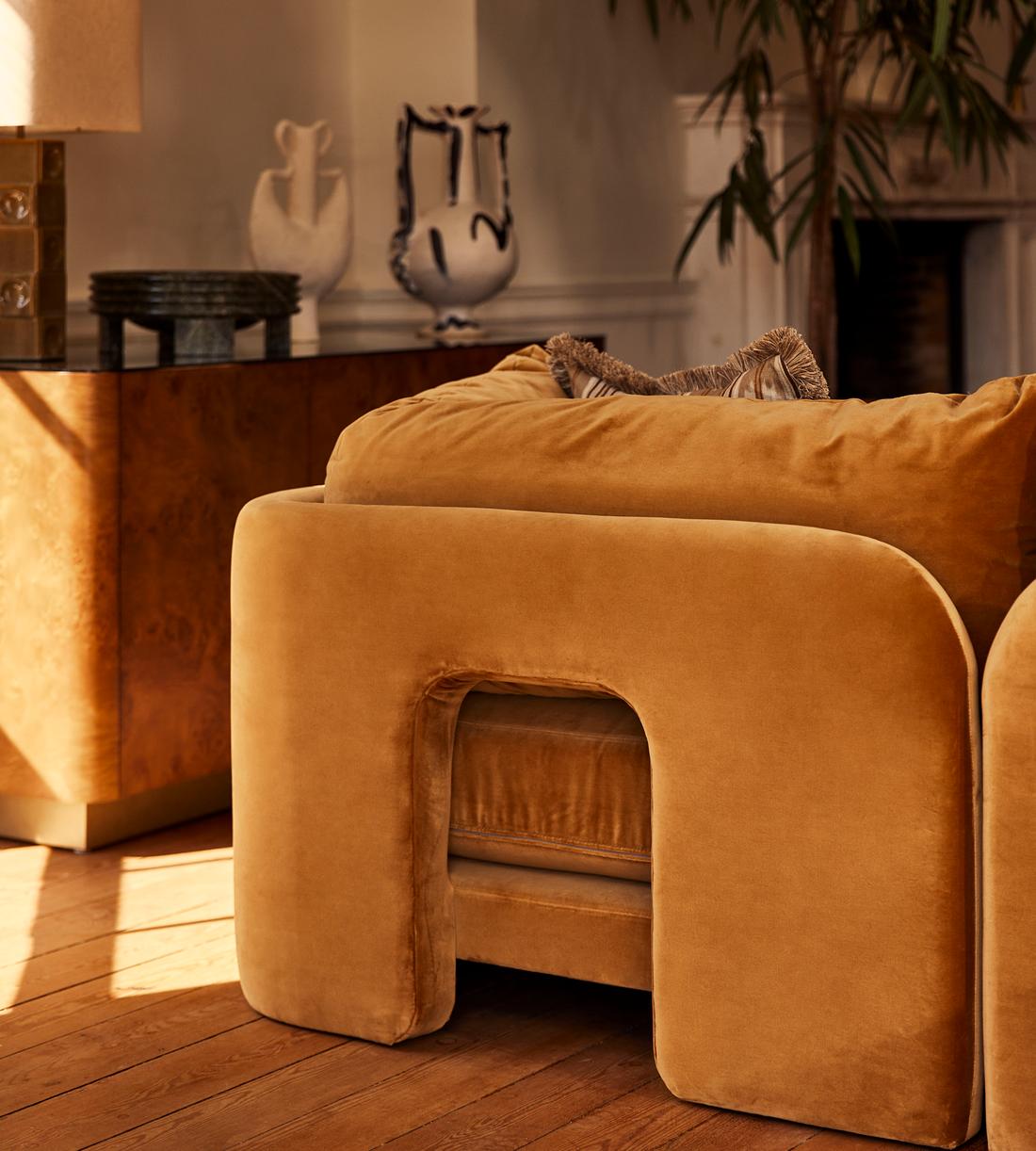 Odell Modular Sofa - Three Seater - Velvet - Mustard - Lifestyle - Image 3