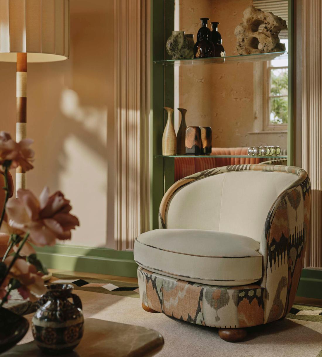 Blair Tub Armchair - Floral Ikat Print - Natural Linen - US - Lifestyle - Image 1
