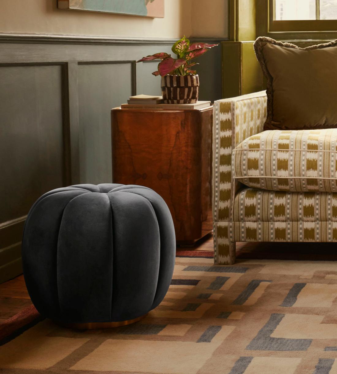 Sofia Footstool - Velvet - Grey Blue - Lifestyle - Image 1