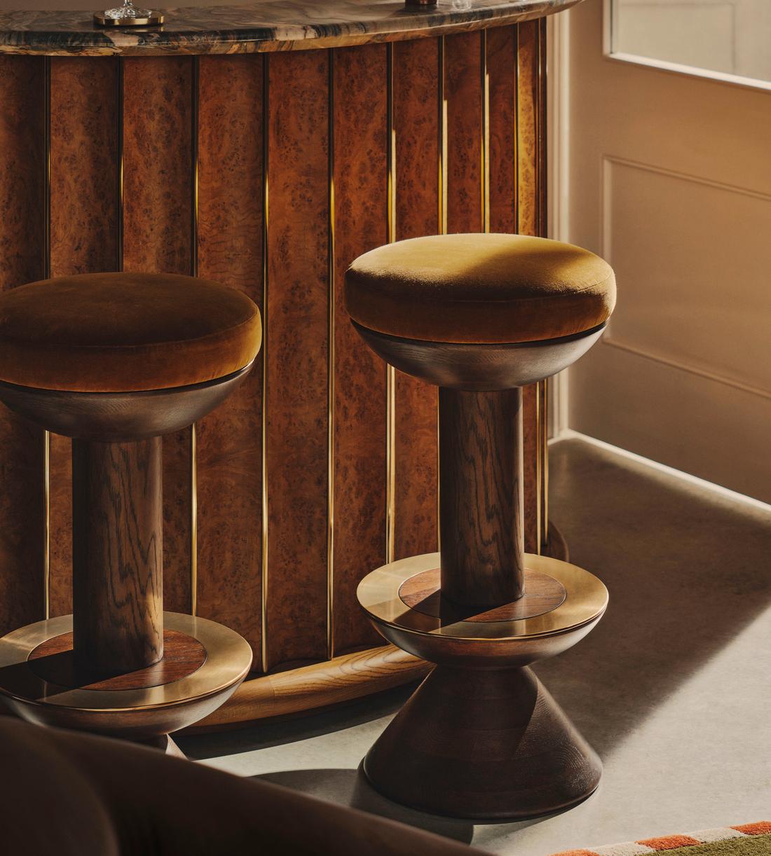 Lennie Barstool - Velvet - Mustard - UK - Lifestyle - Image 1