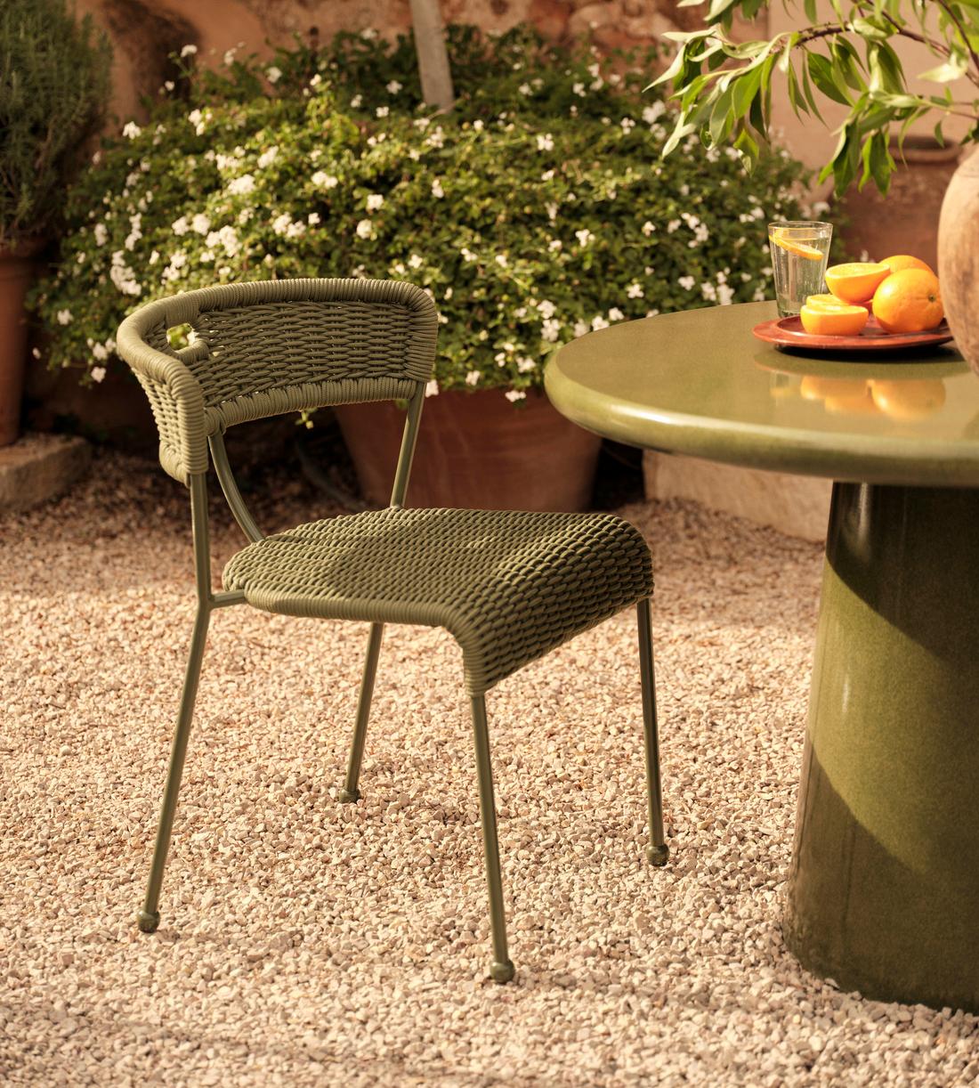 Pair of Lisson Outdoor Dining Chairs - Olive - Lifestyle - Image 1