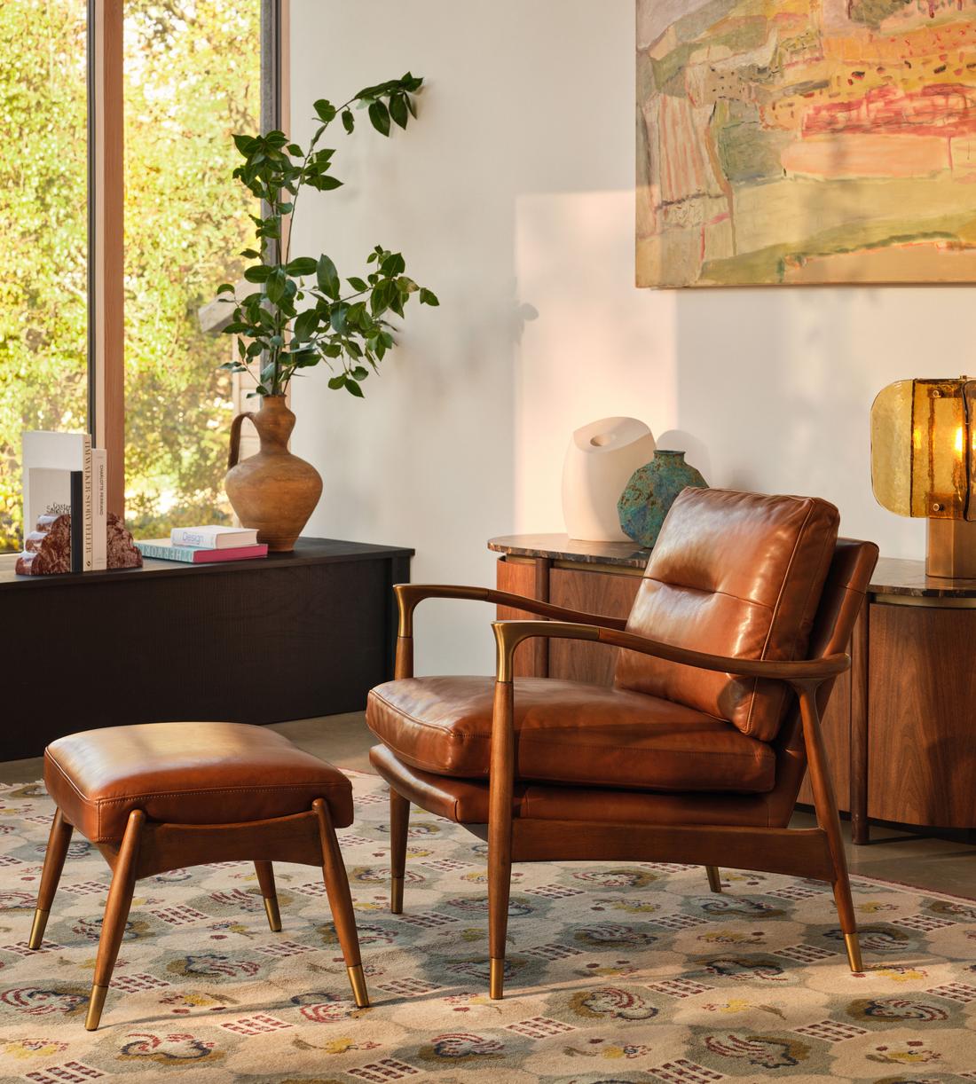 Theodore Footstool - Leather Chestnut - Lifestyle - Image 3