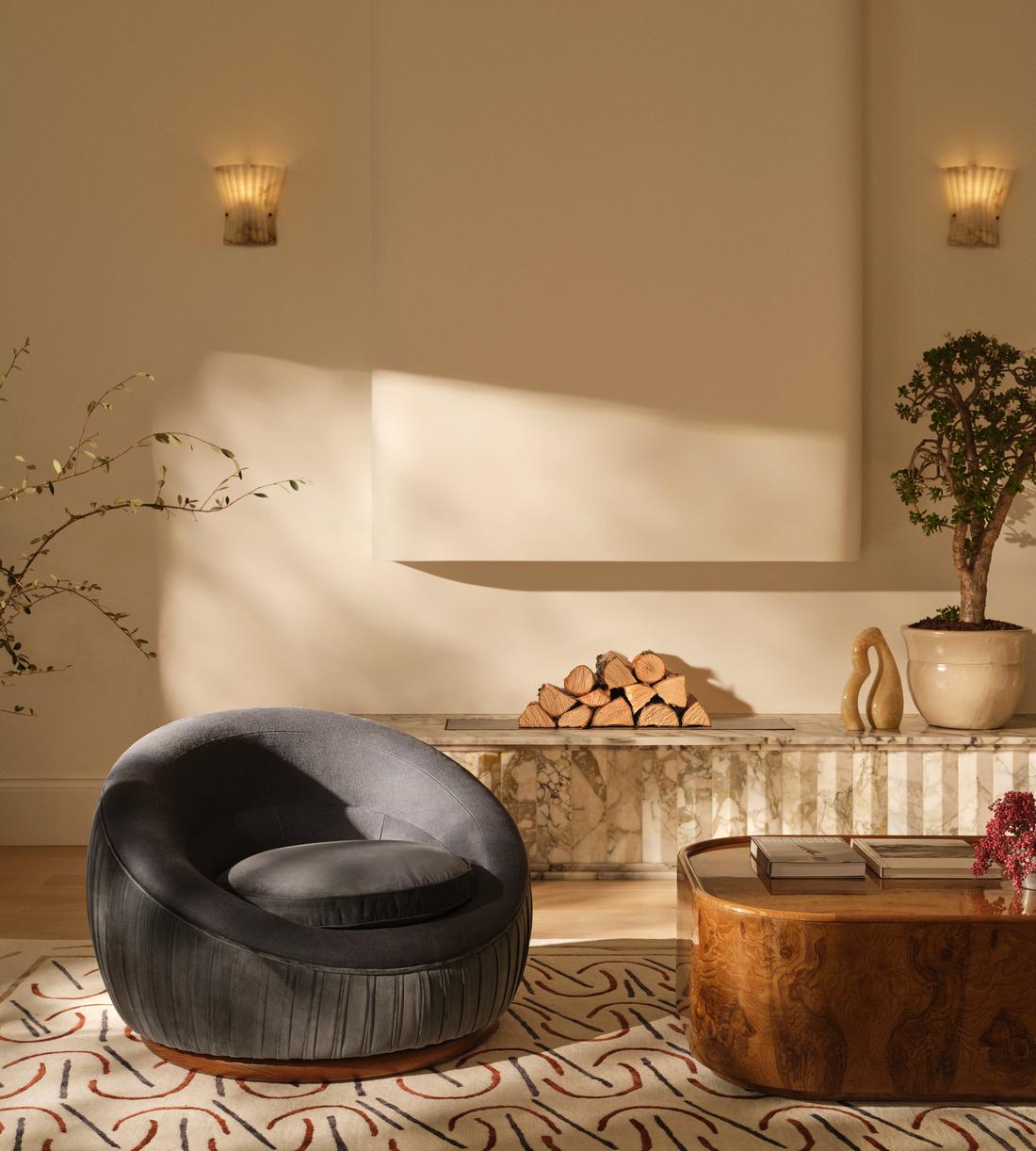 Abel Armchair - Velvet & Linen - Grey Blue - Lifestyle - Image 3