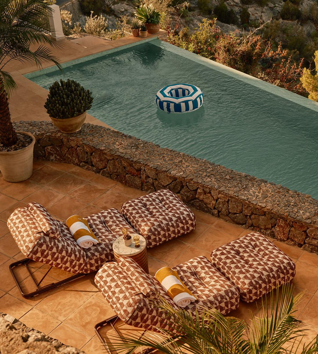 Celia Outdoor Chaise Lounger - Geometric - Maroon - Lifestyle - Image 1