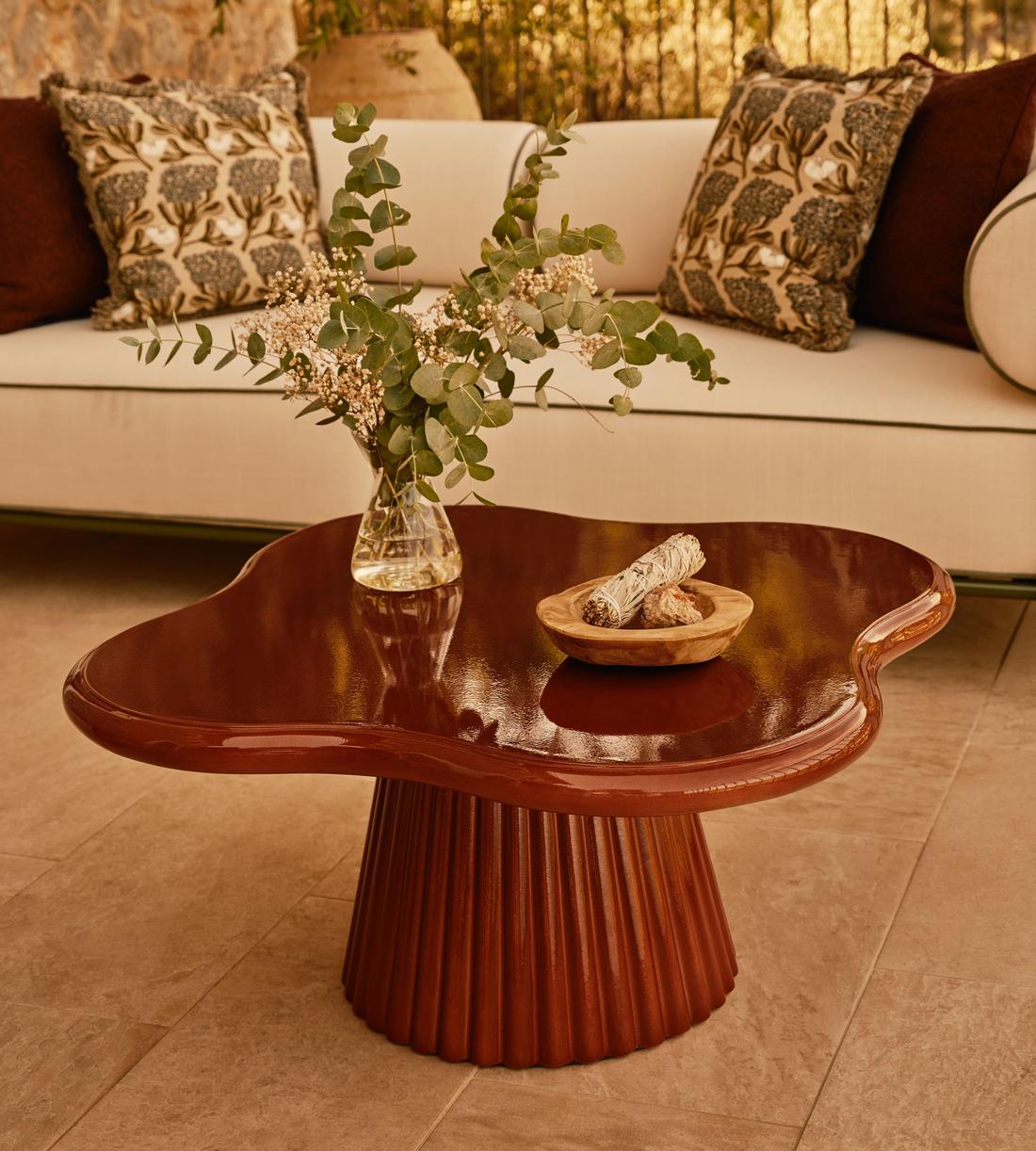 Dayton Outdoor Coffee Table - Concrete - Maroon - Lifestyle - Image 1