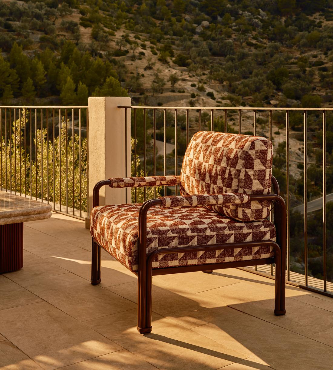 Elias Outdoor Armchair - Geometric - Maroon - US - Lifestyle - Image 1