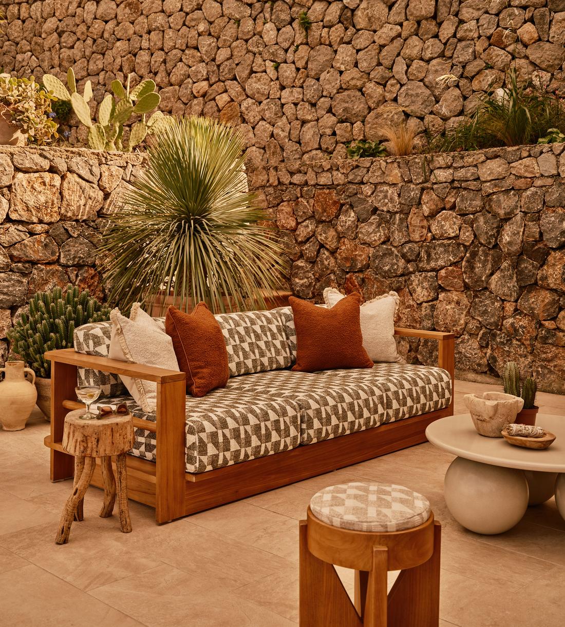 Madeira Outdoor - Three Seater Sofa - Geometric - Green UK - Lifestyle - Image 1