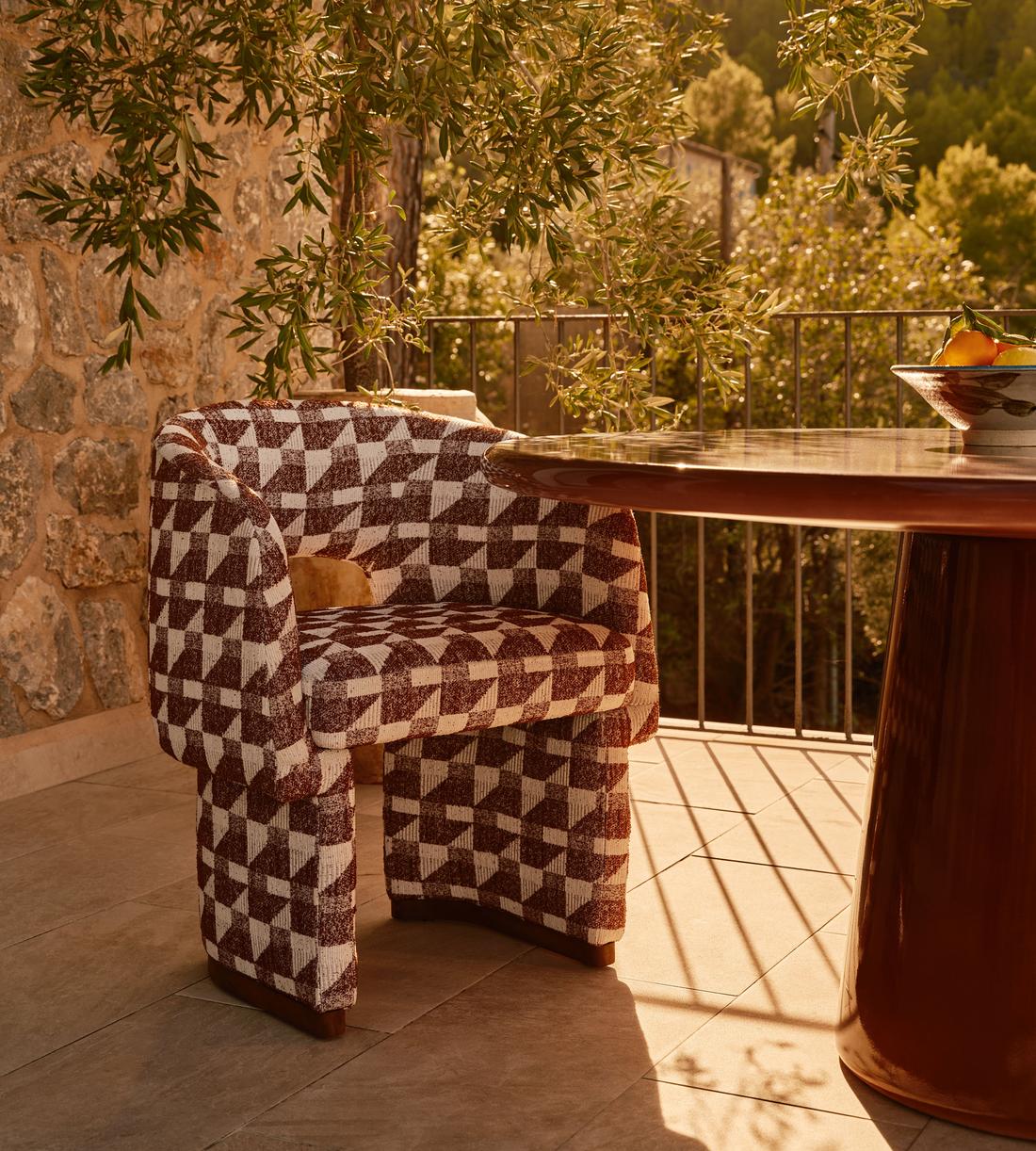 Morrell Outdoor Dining Chair - Geometric - Maroon - UK - Lifestyle - Image 1