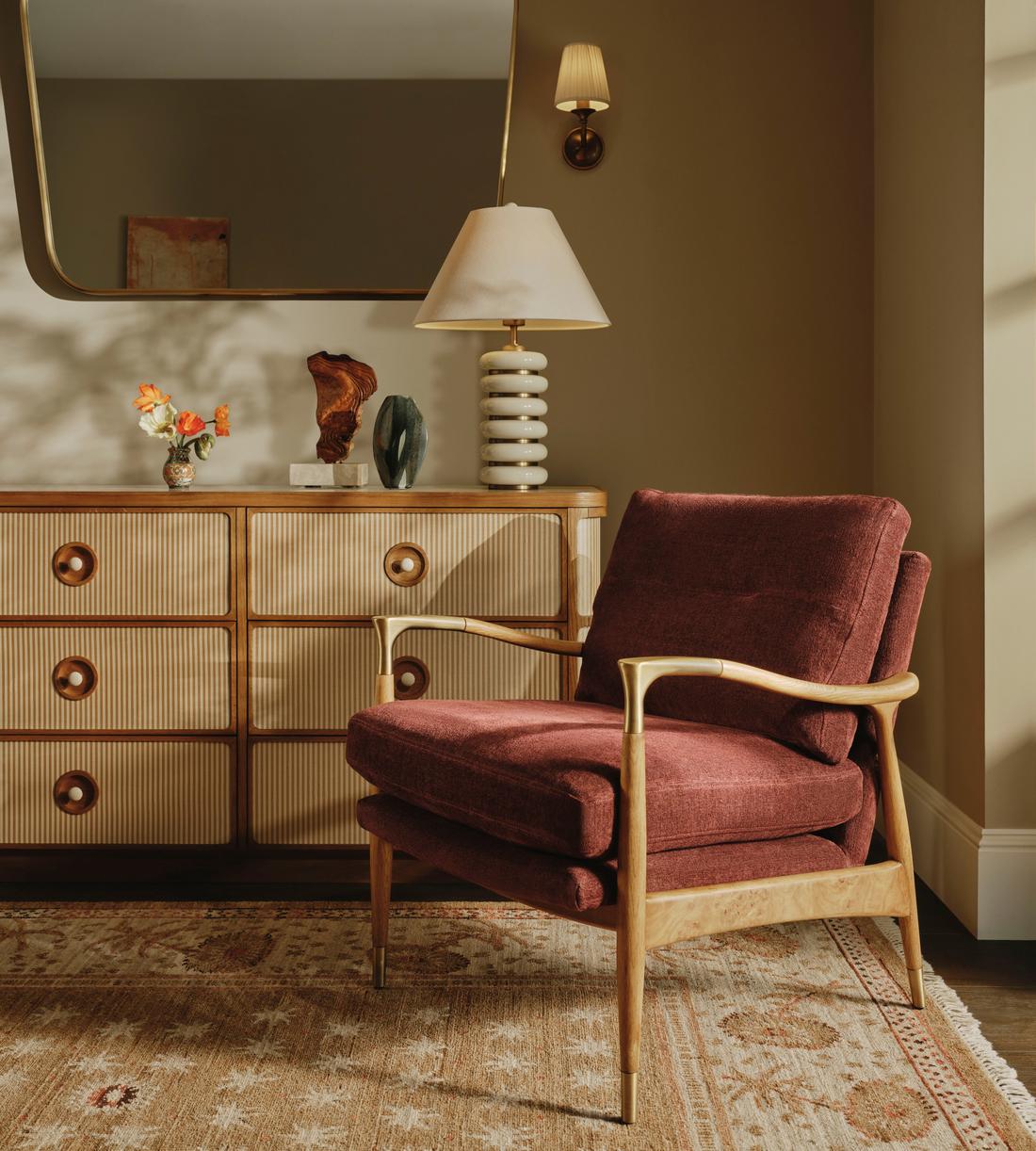 Theodore Burl Armchair - Linen Chenille - Bordeaux - UK - Lifestyle - Image 1