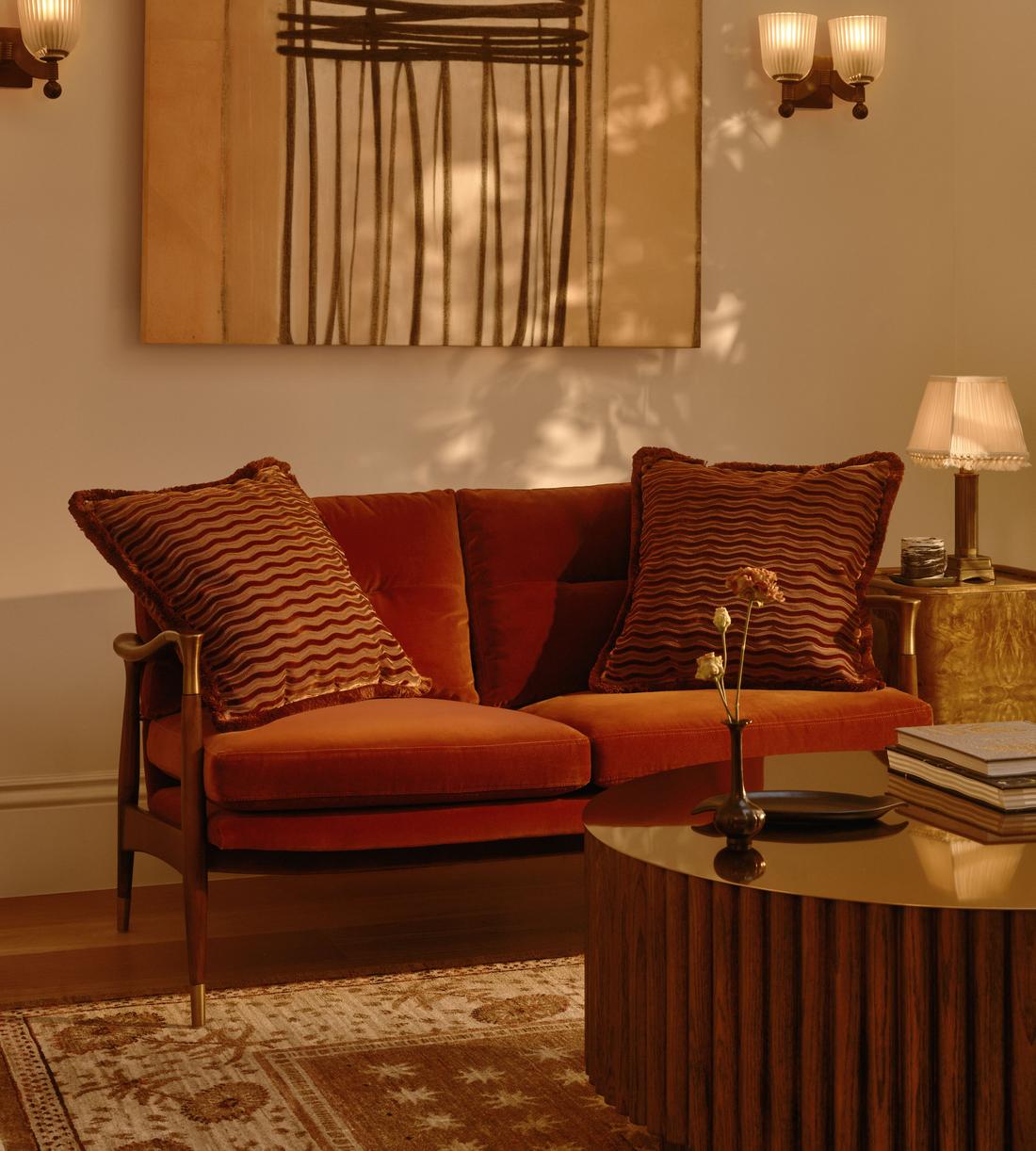 Theodore Two Seater Sofa - Velvet - Rust - UK - Lifestyle - Image 2