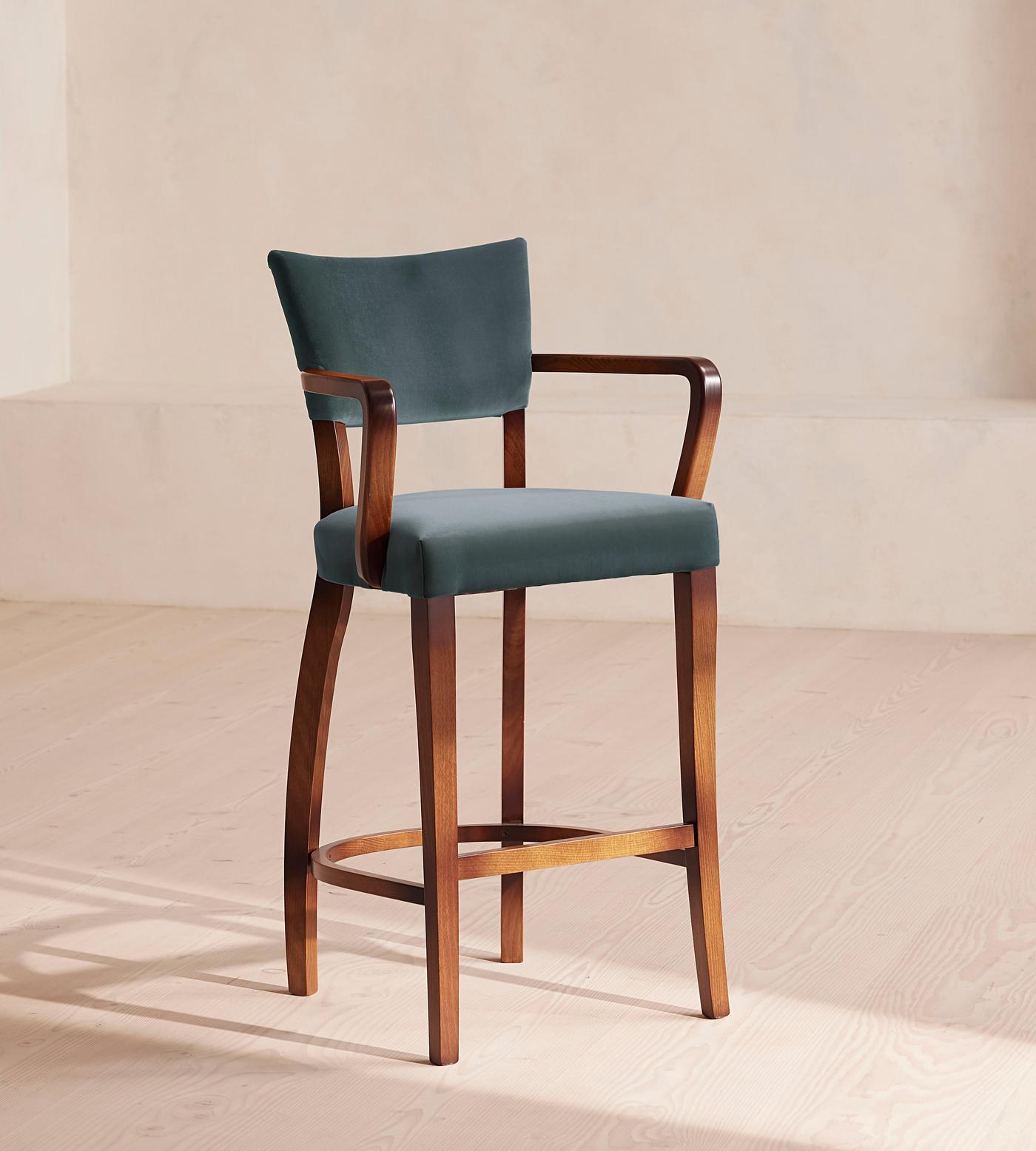 Molina Barstool, Velvet, Grey Blue