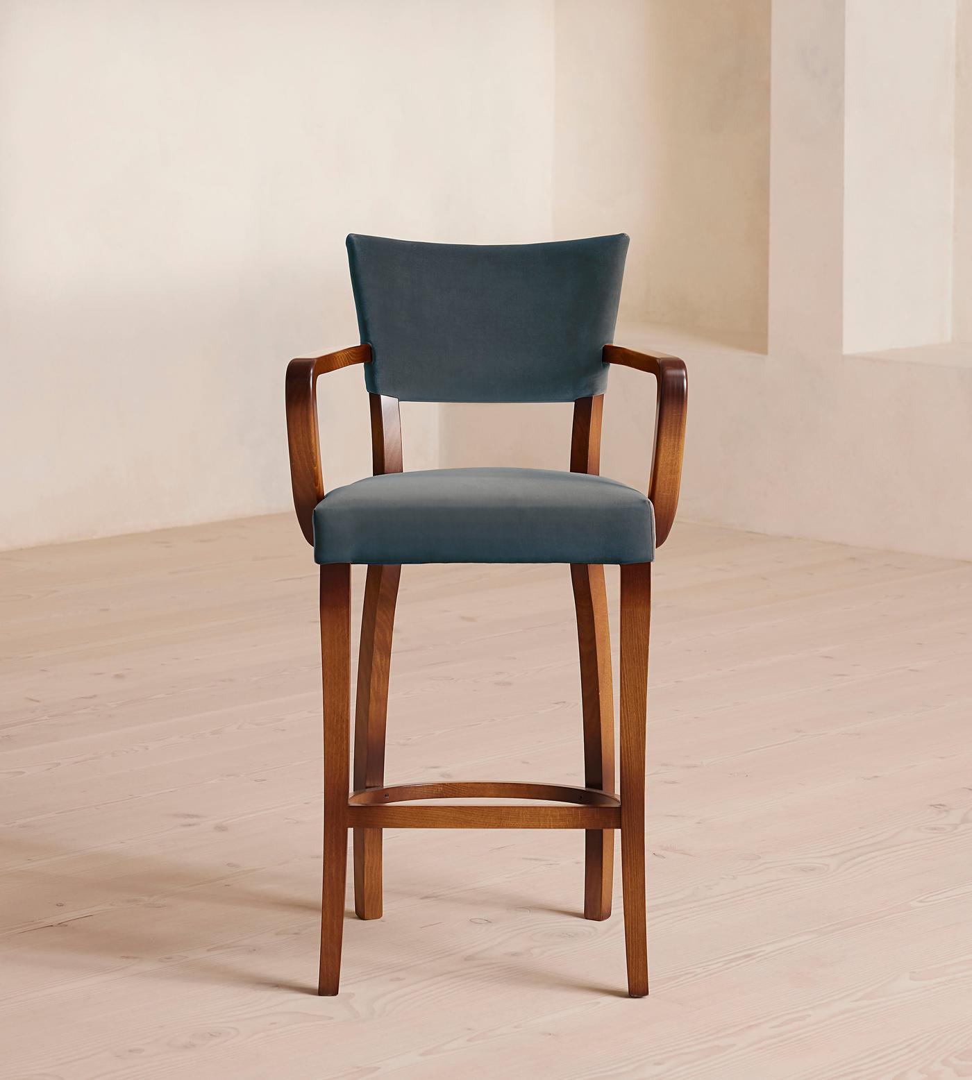 Molina Barstool, Velvet, Grey Blue, US