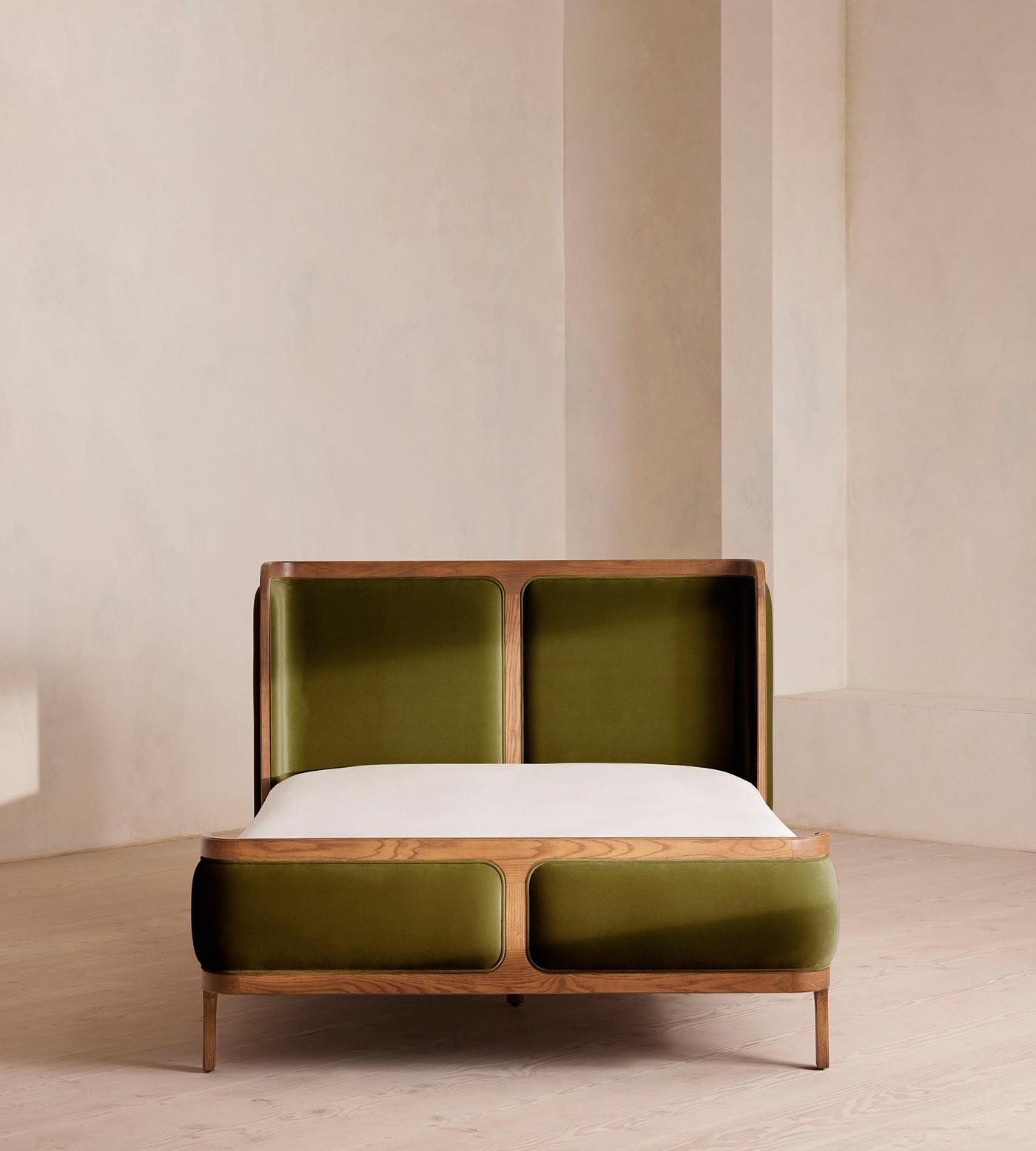 Belsa Bed, Light Oak, Super king, Velvet, Olive