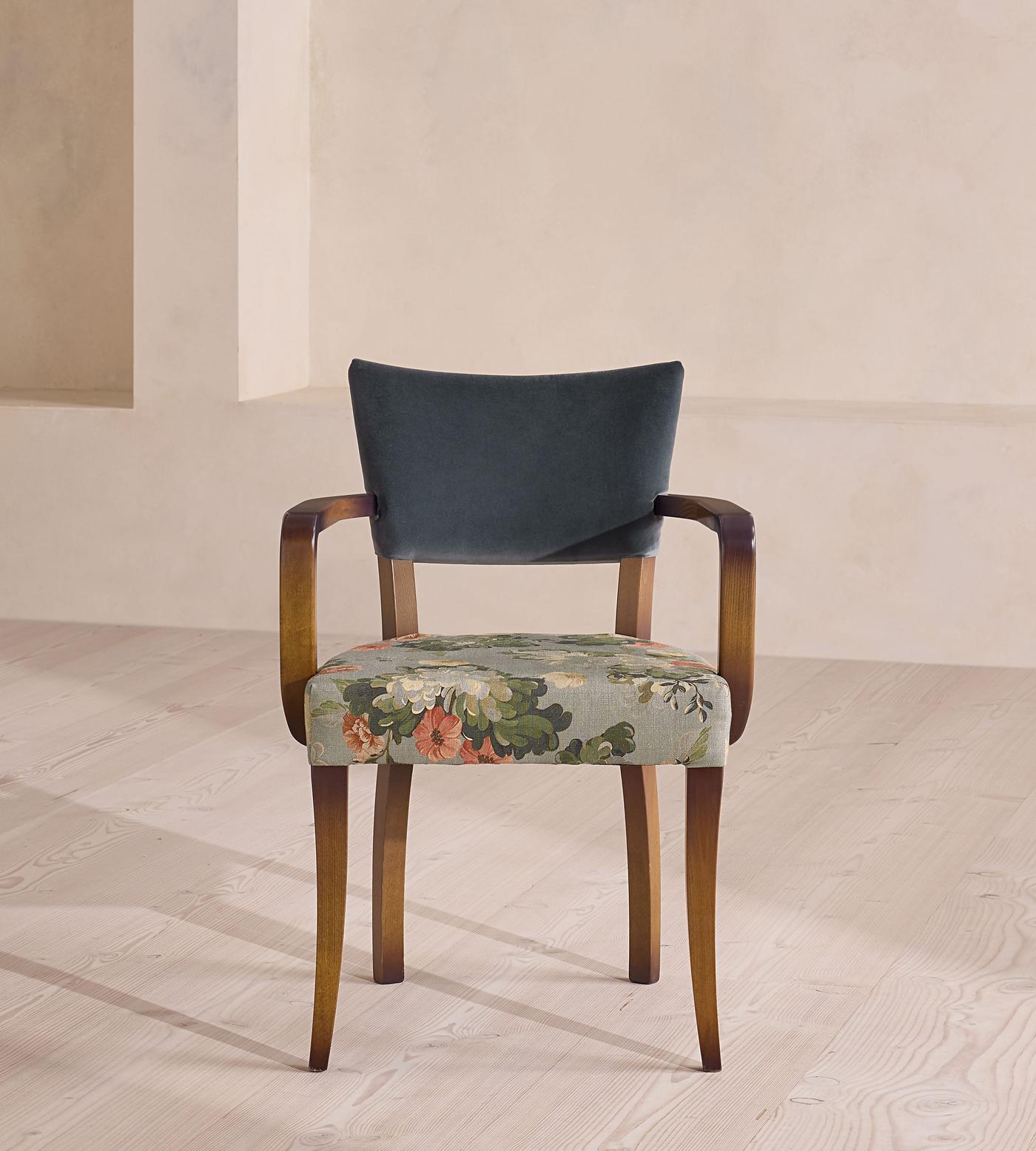 Molina Dining Armchair, Skylar Print, Grey Blue Velvet, US