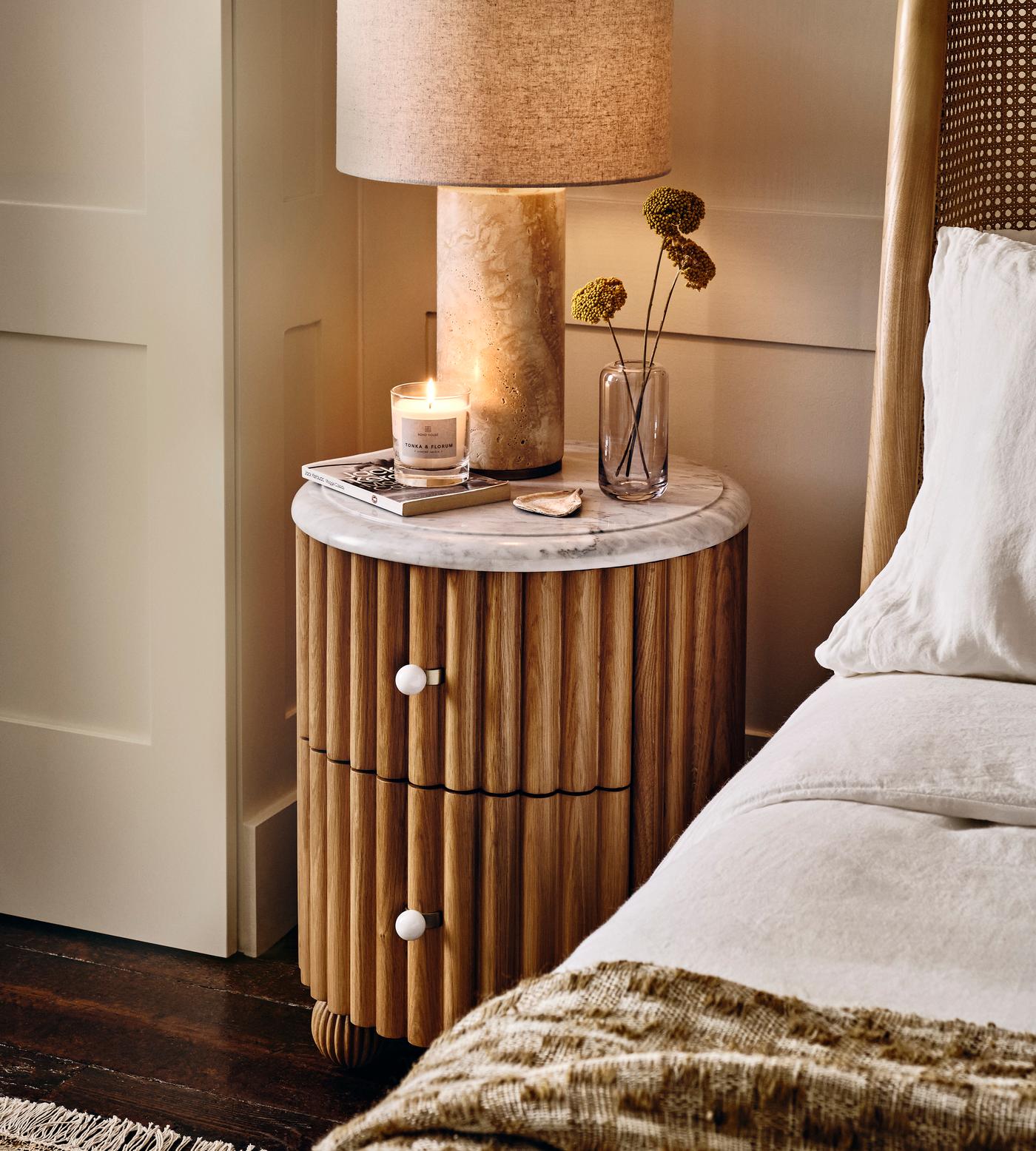 Carlisle Bedside Table, Carrara Marble