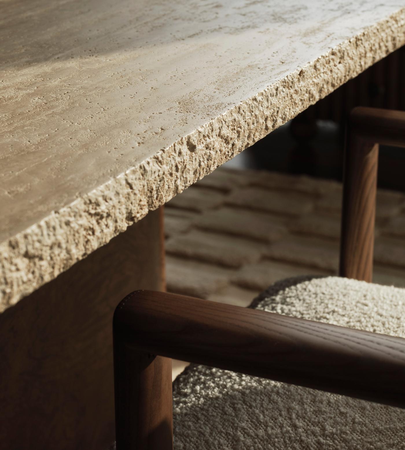 Ramsey Dining Table, Travertine & Burl