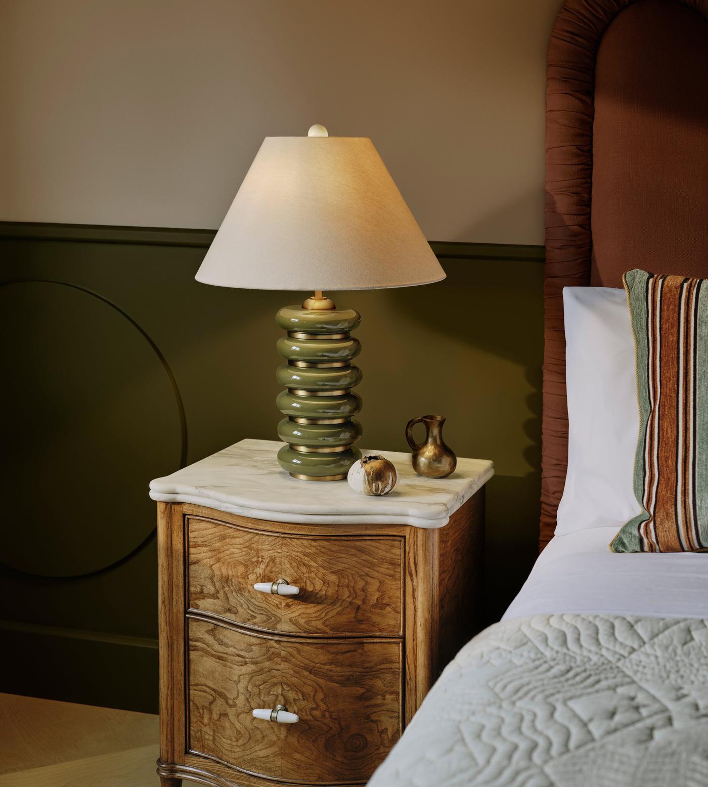 Greyson Table Lamp, High Gloss Lacquer, Olive