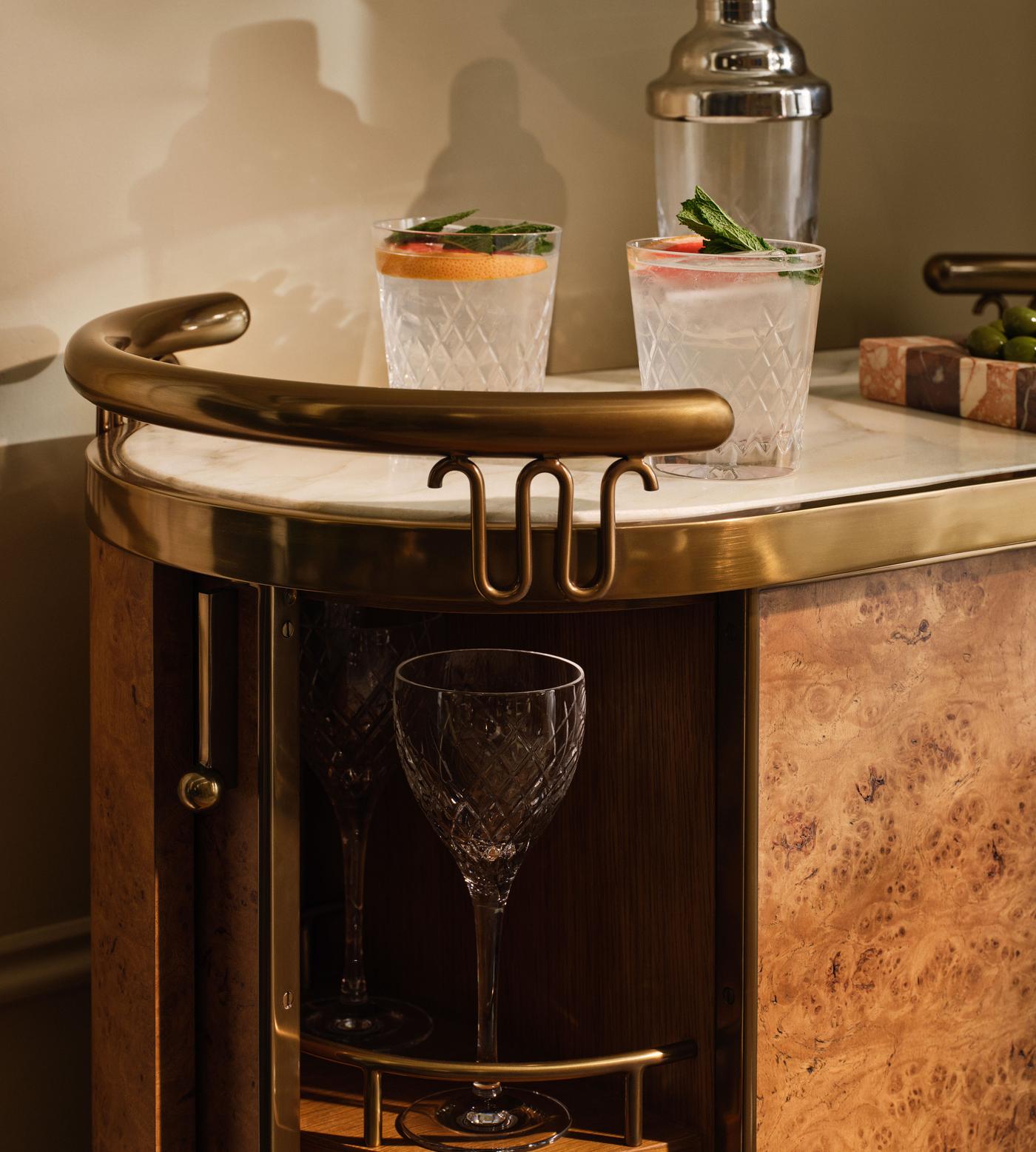 Athos Bar Cart - Calacatta Aura Marble & Oak Burl