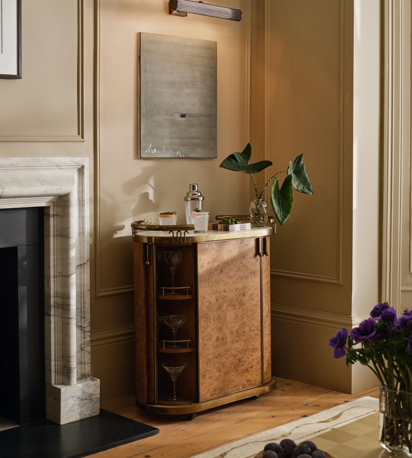 Athos Bar Cart - Calacatta Aura Marble & Oak Burl