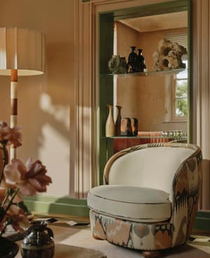 Blair Tub Armchair - Floral Ikat Print - Natural Linen - US - Listing Image