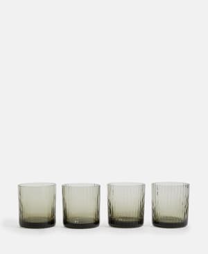 Meynell Ribbed Lowball - Smoke - Set of Four - Hover Image