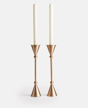 Set of 2 Bruyere Candle Holders Brushed Brass Large - Hover Image